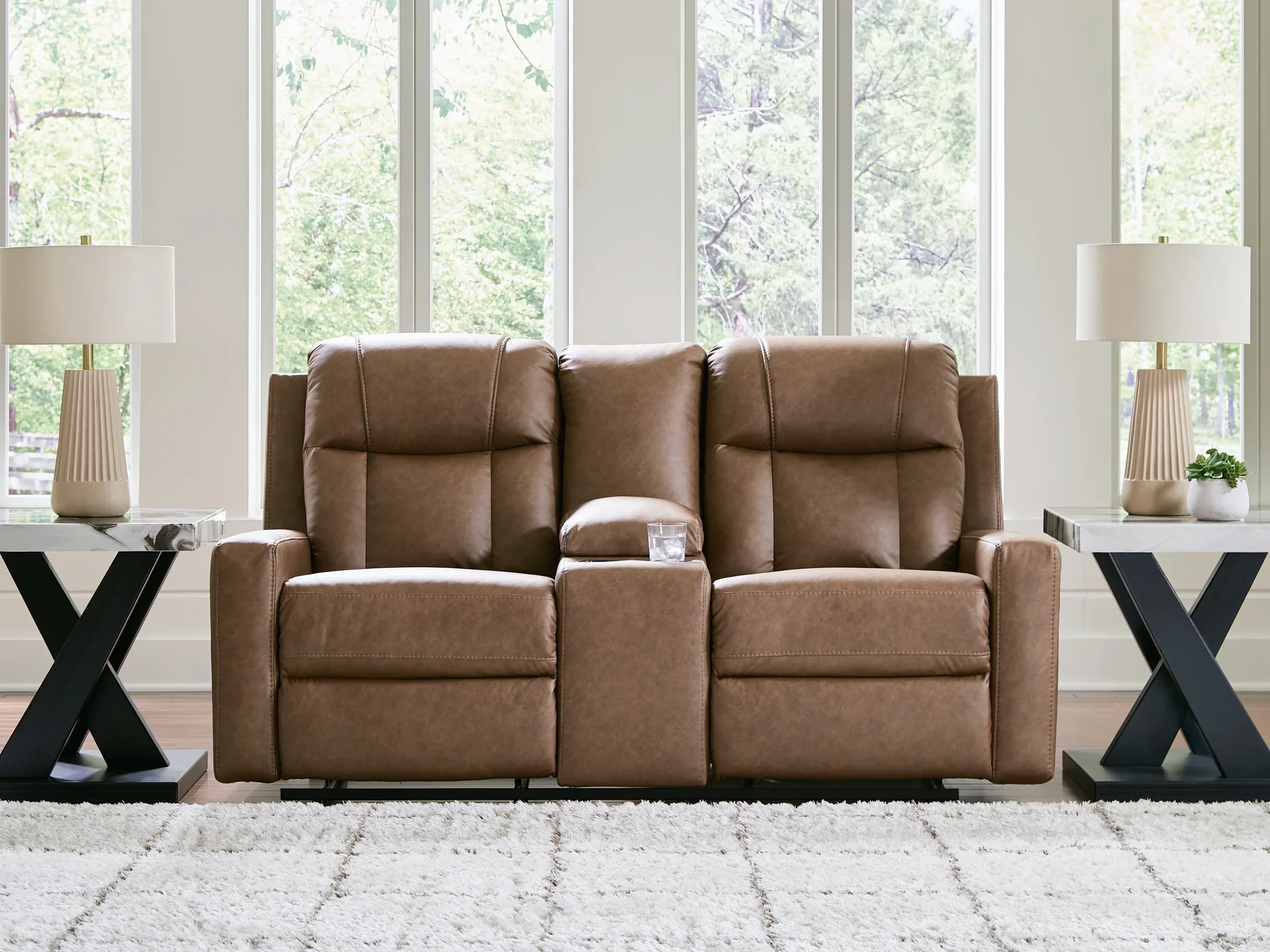 Mackmenville - Double Reclining Loveseat With Console - Caramel - Image 2