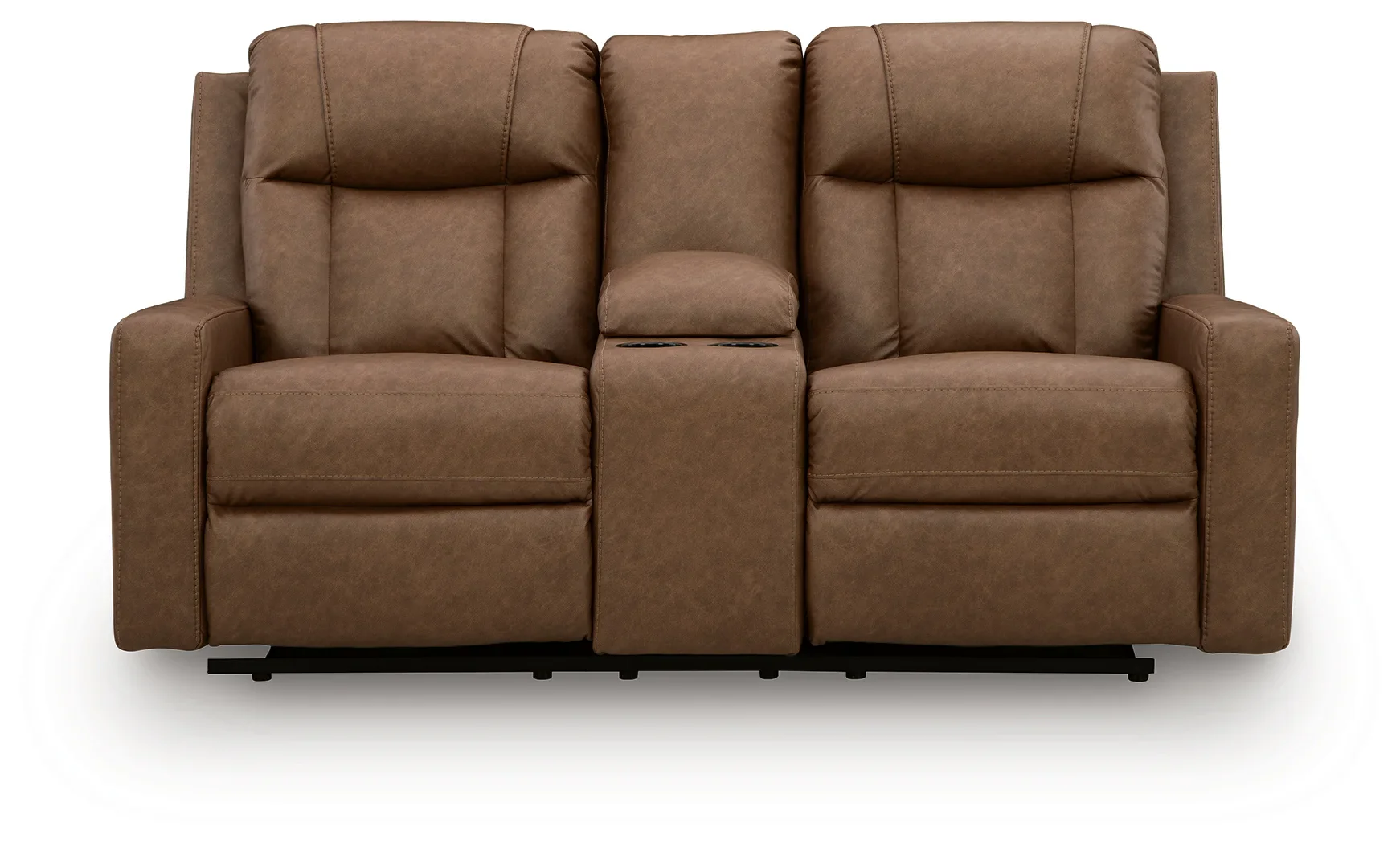 Mackmenville - Double Reclining Loveseat With Console - Caramel - Image 4