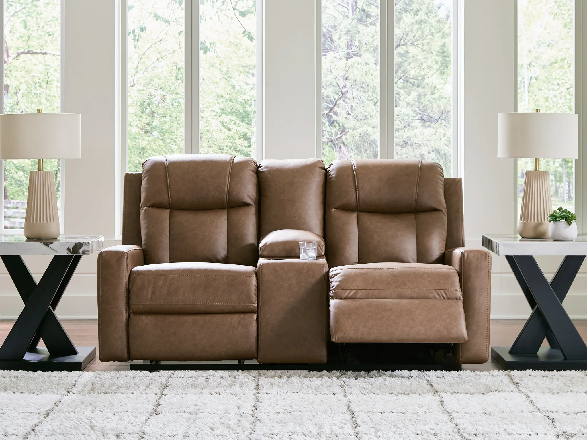Mackmenville - Double Reclining Loveseat With Console - Caramel - Image 6