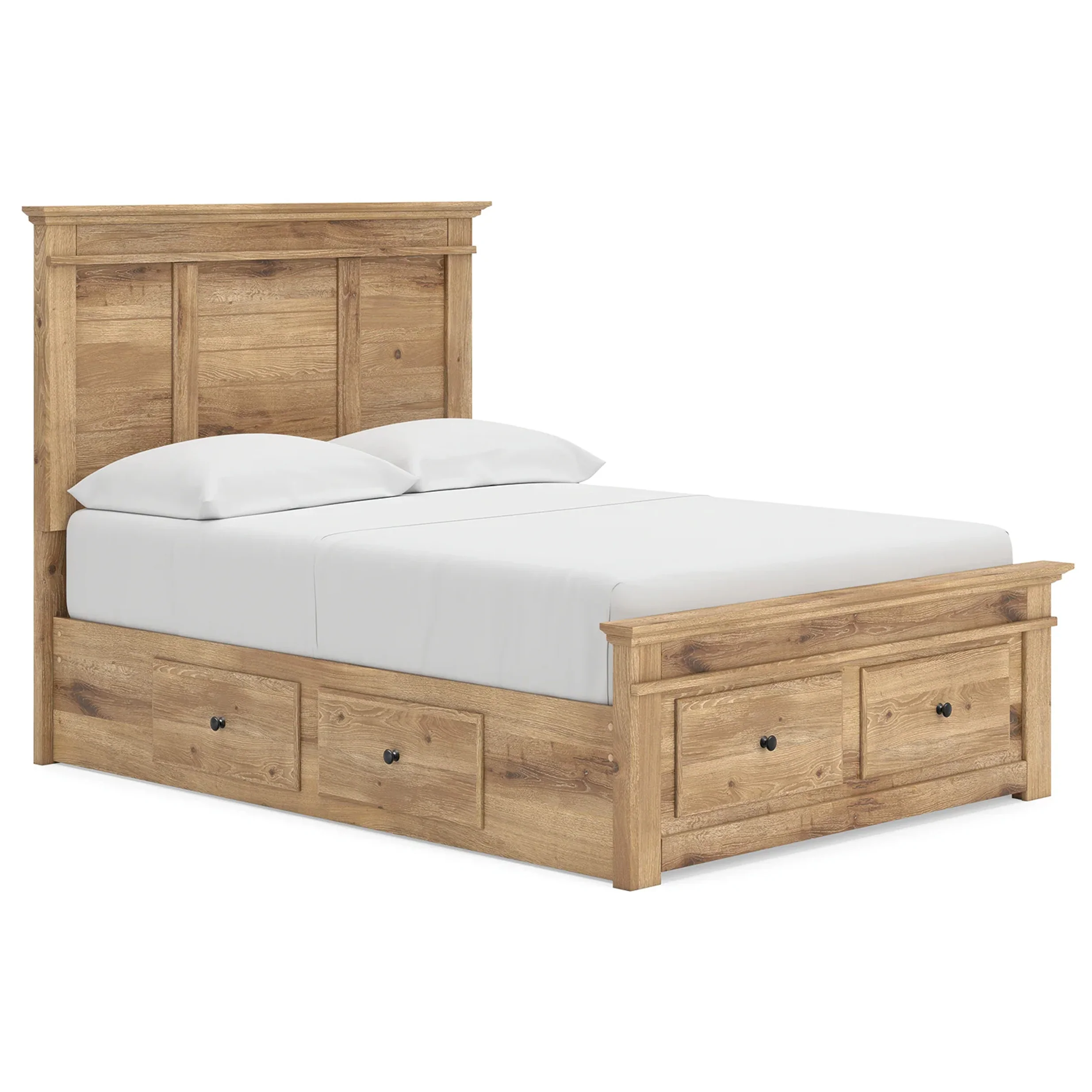 Makidern - Full Panel Storage Bed With 2 Under Bed Storage Units And Storage Footboard - Tan