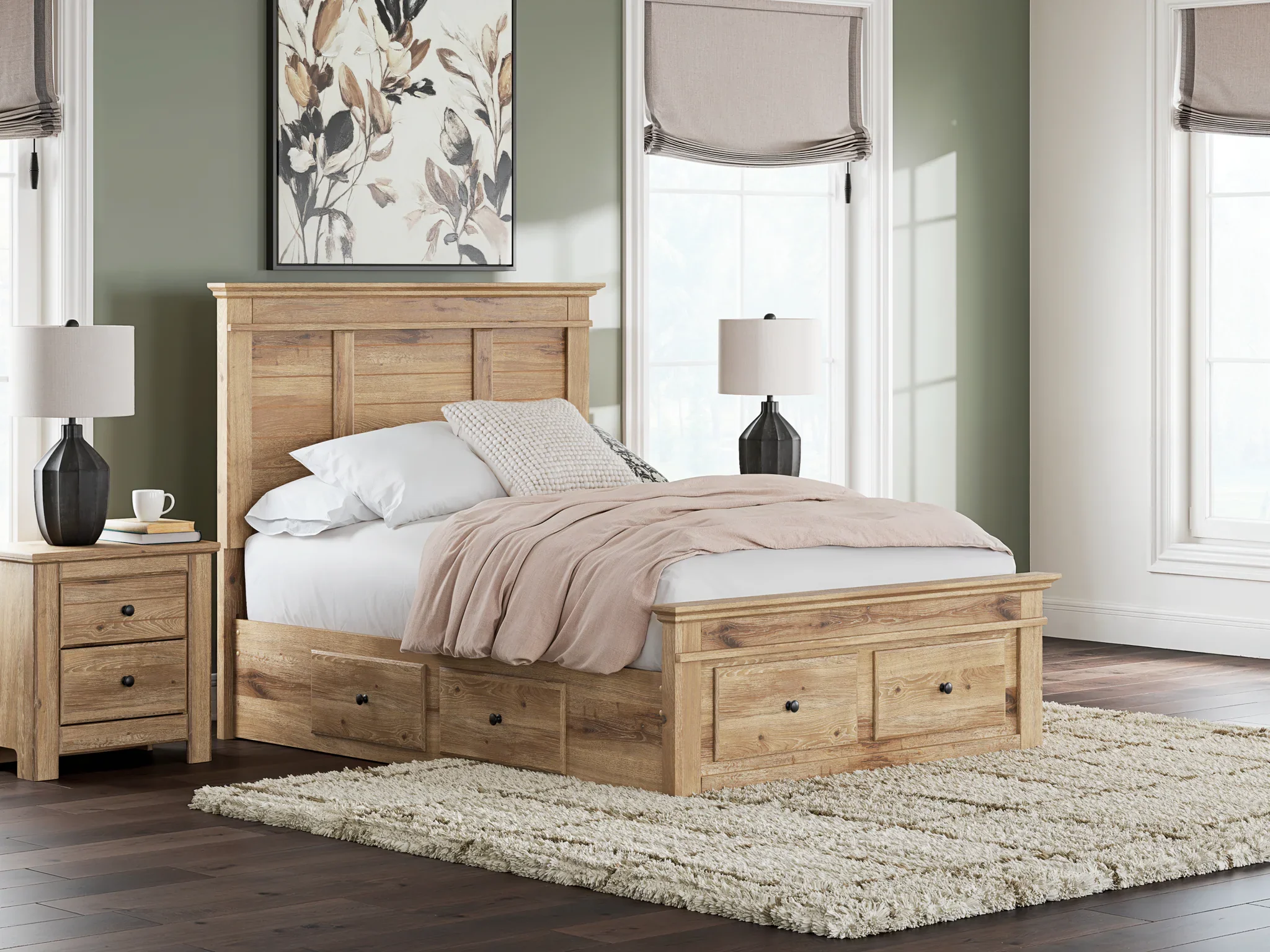 Makidern - Full Panel Storage Bed With 2 Under Bed Storage Units And Storage Footboard - Tan - Image 2