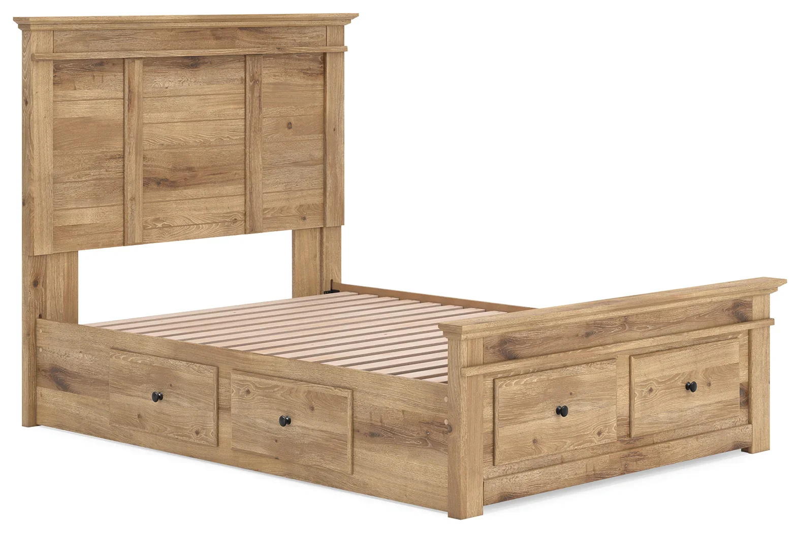 Makidern - Full Panel Storage Bed With 2 Under Bed Storage Units And Storage Footboard - Tan - Image 3