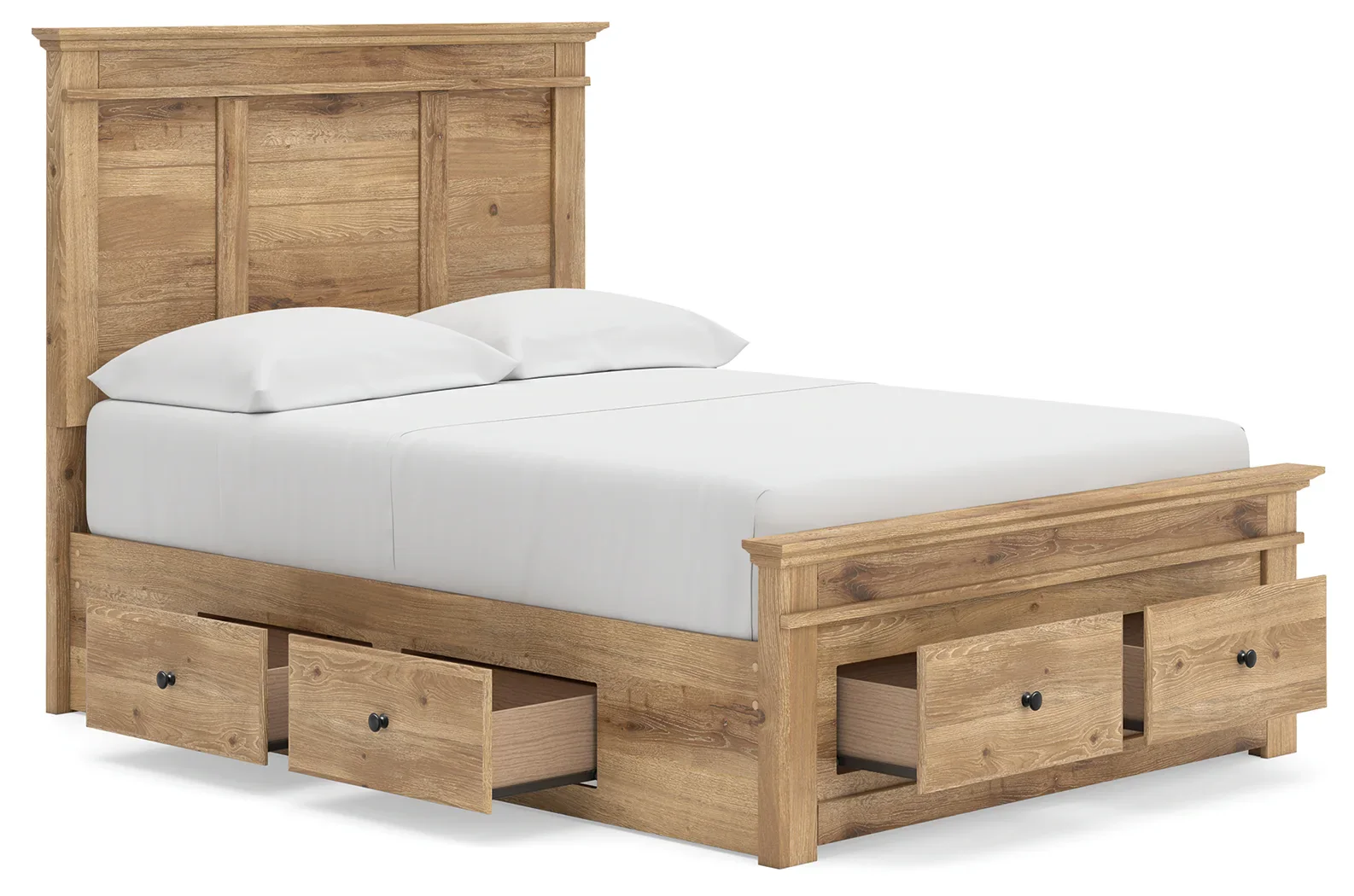 Makidern - Full Panel Storage Bed With 2 Under Bed Storage Units And Storage Footboard - Tan - Image 5