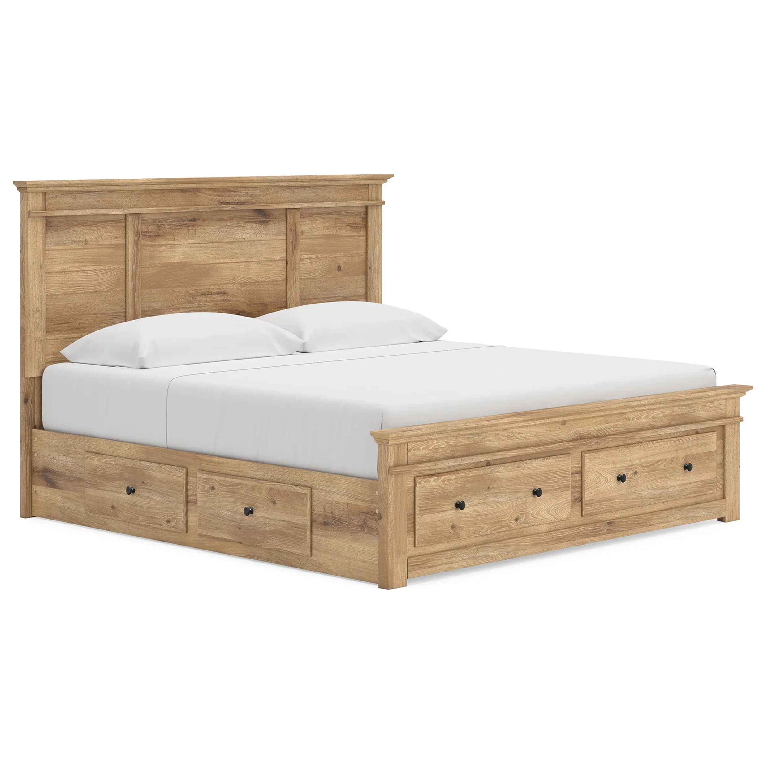 Makidern - King Panel Storage Bed With Under Bed Storage Unit And Storage Footboard - Tan