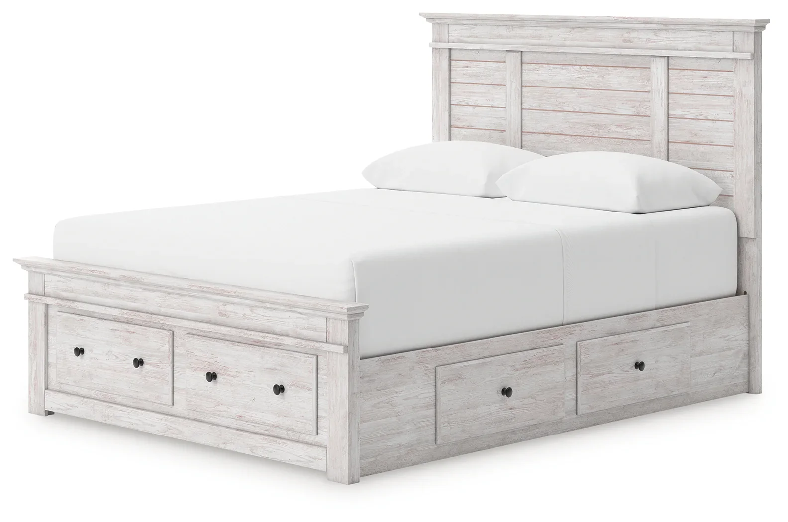 Makidern - Queen Panel Storage Bed With 2 Under Bed Storage Units And Storage Footboard - Whitewash - Image 2