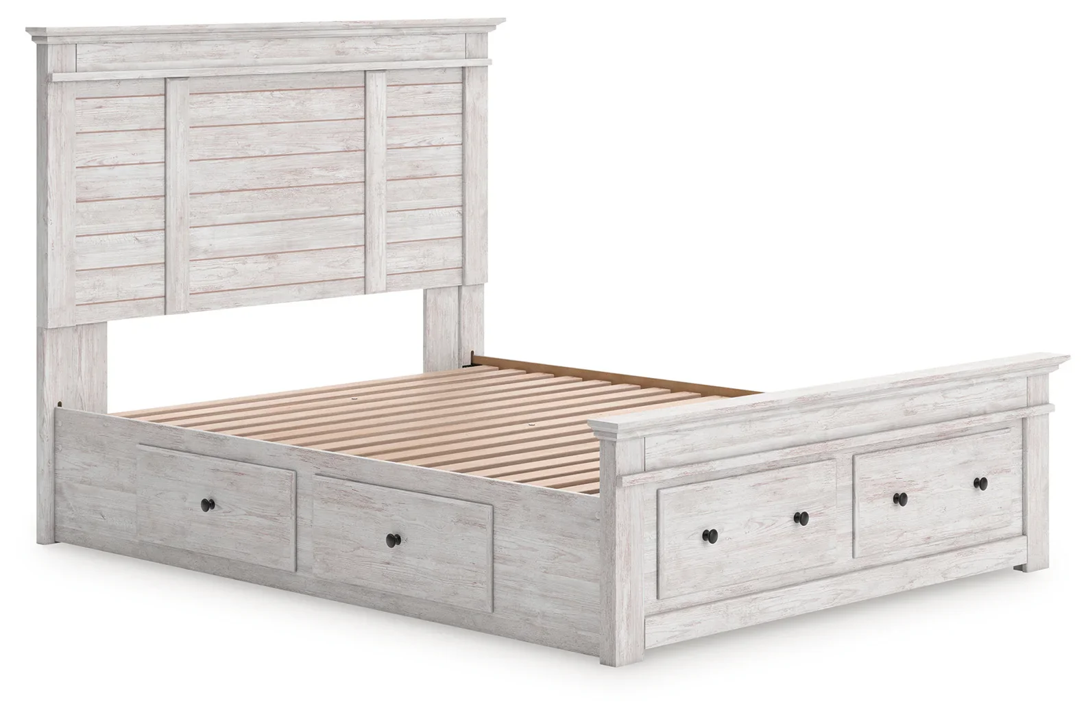 Makidern - Queen Panel Storage Bed With 2 Under Bed Storage Units And Storage Footboard - Whitewash - Image 3