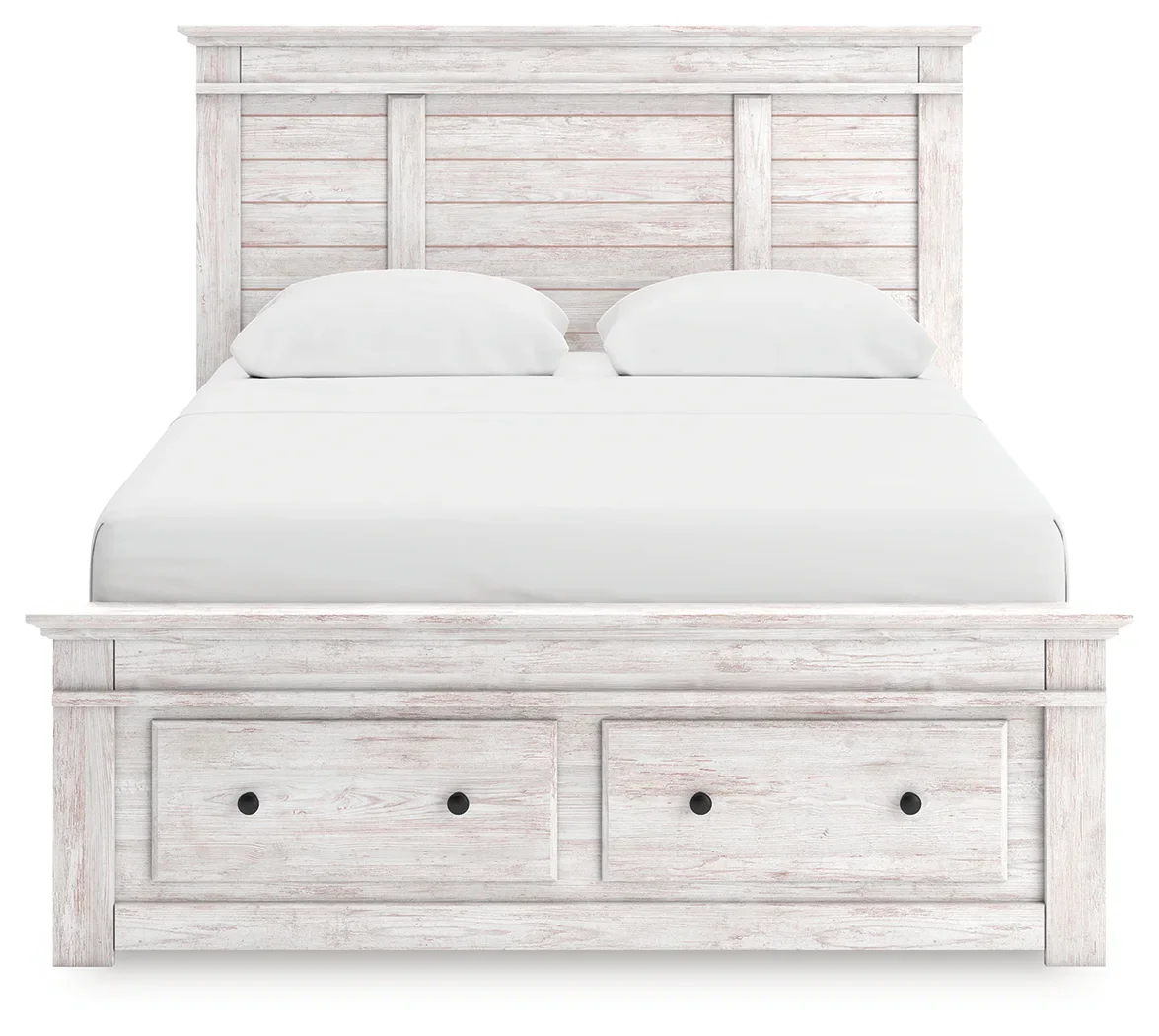 Makidern - Queen Panel Storage Bed With 2 Under Bed Storage Units And Storage Footboard - Whitewash - Image 6