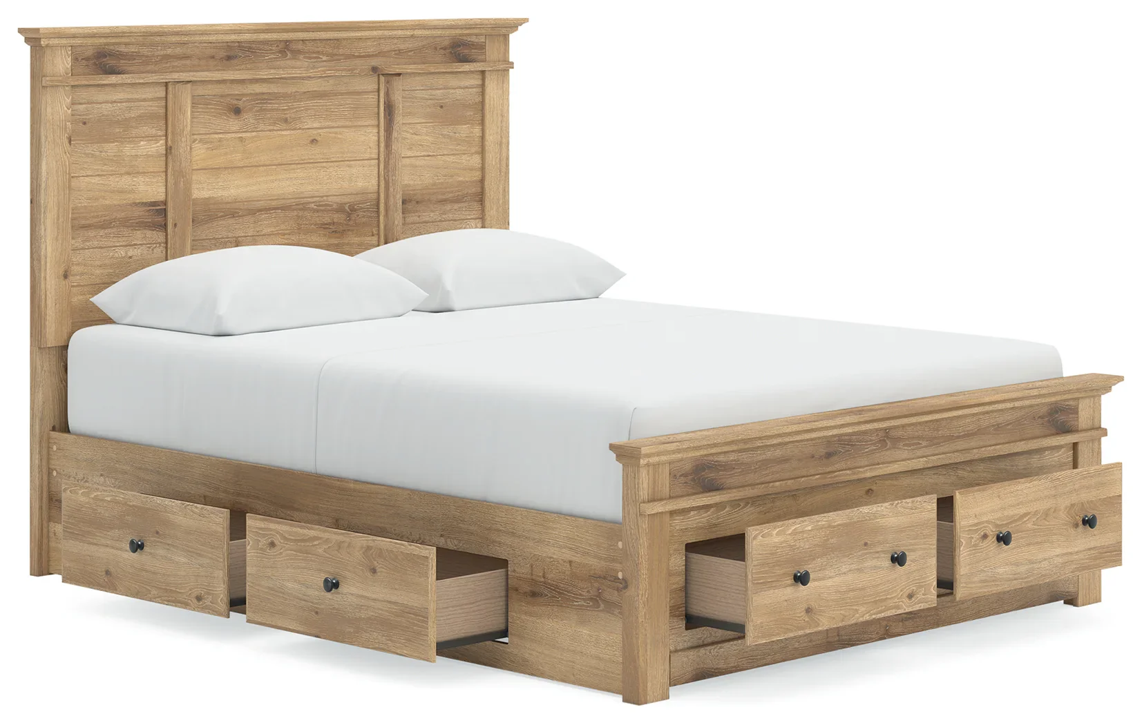 Makidern - Queen Panel Storage Bed With Under Bed Storage Unit And Storage Footboard - Tan - Image 5