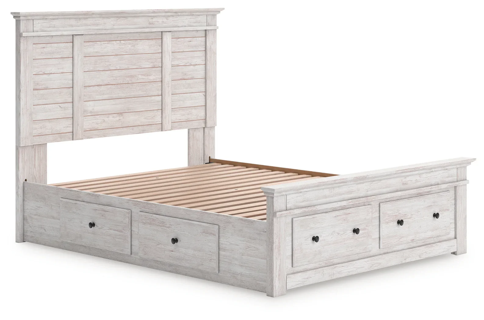Makidern - Queen Panel Storage Bed With Under Bed Storage Unit And Storage Footboard - Whitewash - Image 2