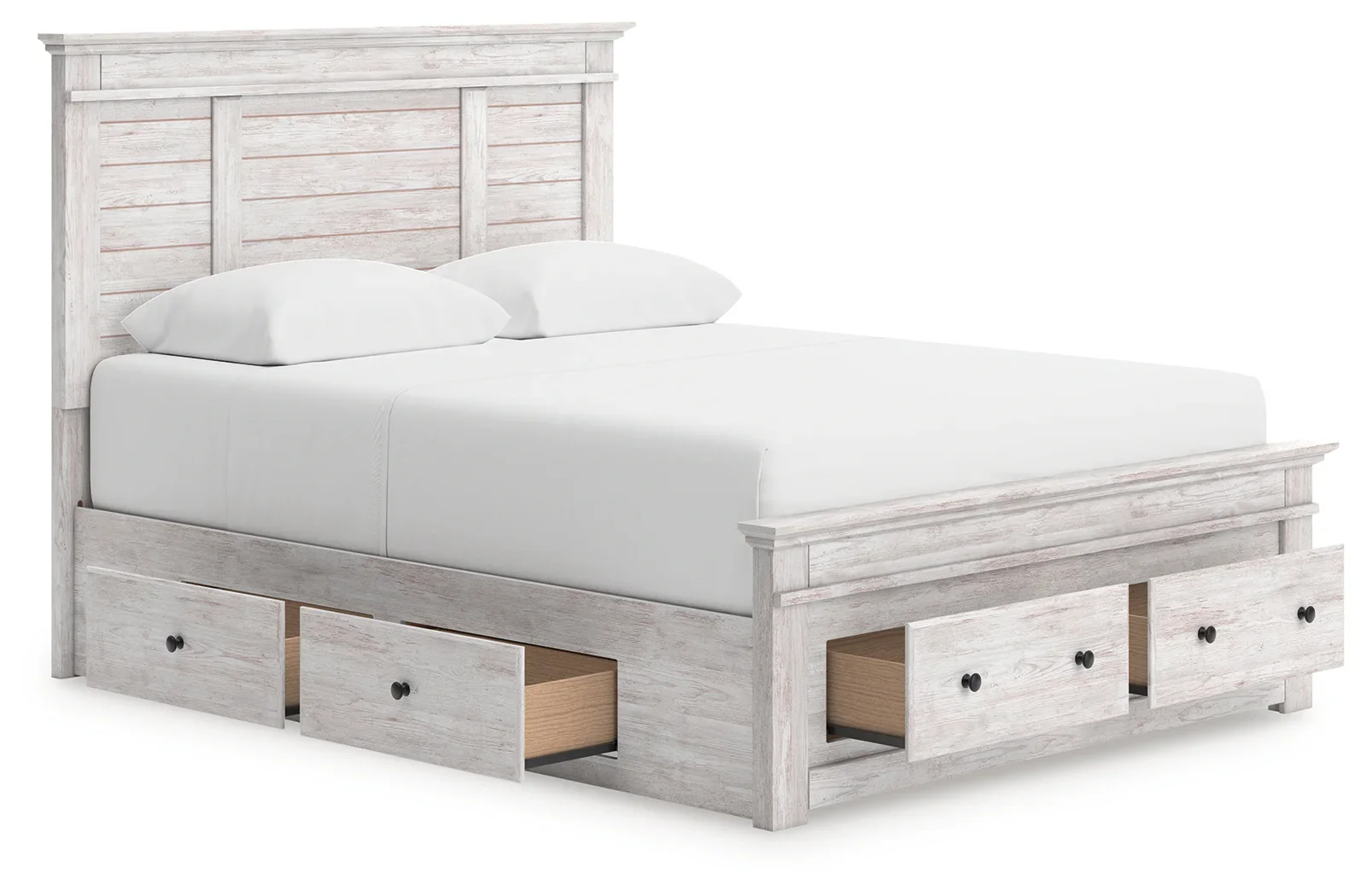 Makidern - Queen Panel Storage Bed With Under Bed Storage Unit And Storage Footboard - Whitewash - Image 3