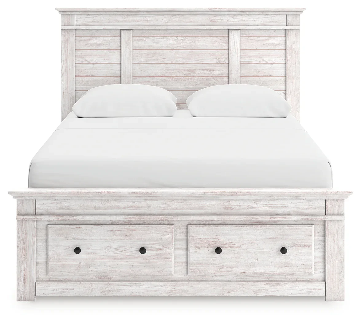 Makidern - Queen Panel Storage Bed With Under Bed Storage Unit And Storage Footboard - Whitewash - Image 5