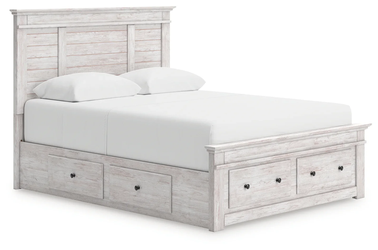 Makidern - Queen Panel Storage Bed With Under Bed Storage Unit And Storage Footboard - Whitewash - Image 8