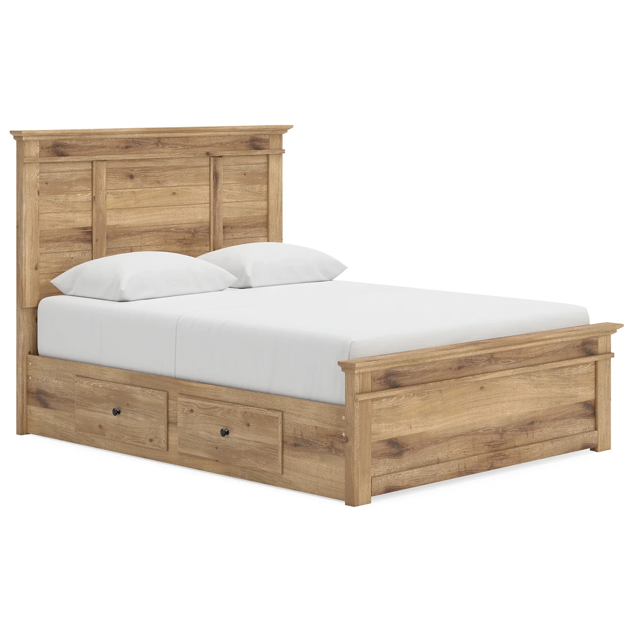 Makidern - Queen Panel Storage Bed With Under Bed Storage Unit - Tan