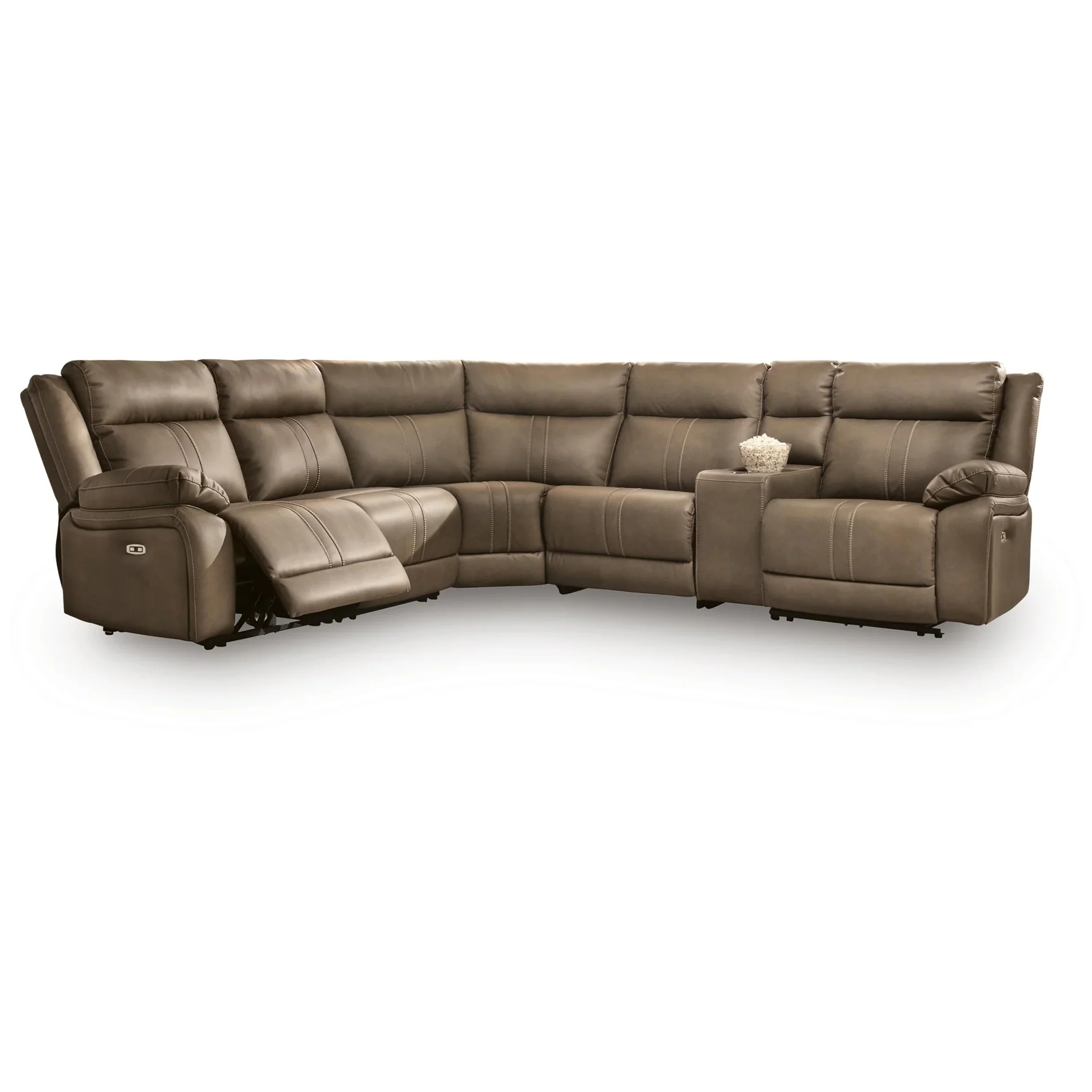 Max-Momentum - 6-Piece Power Reclining Sectional With Audio Console - Biscotti