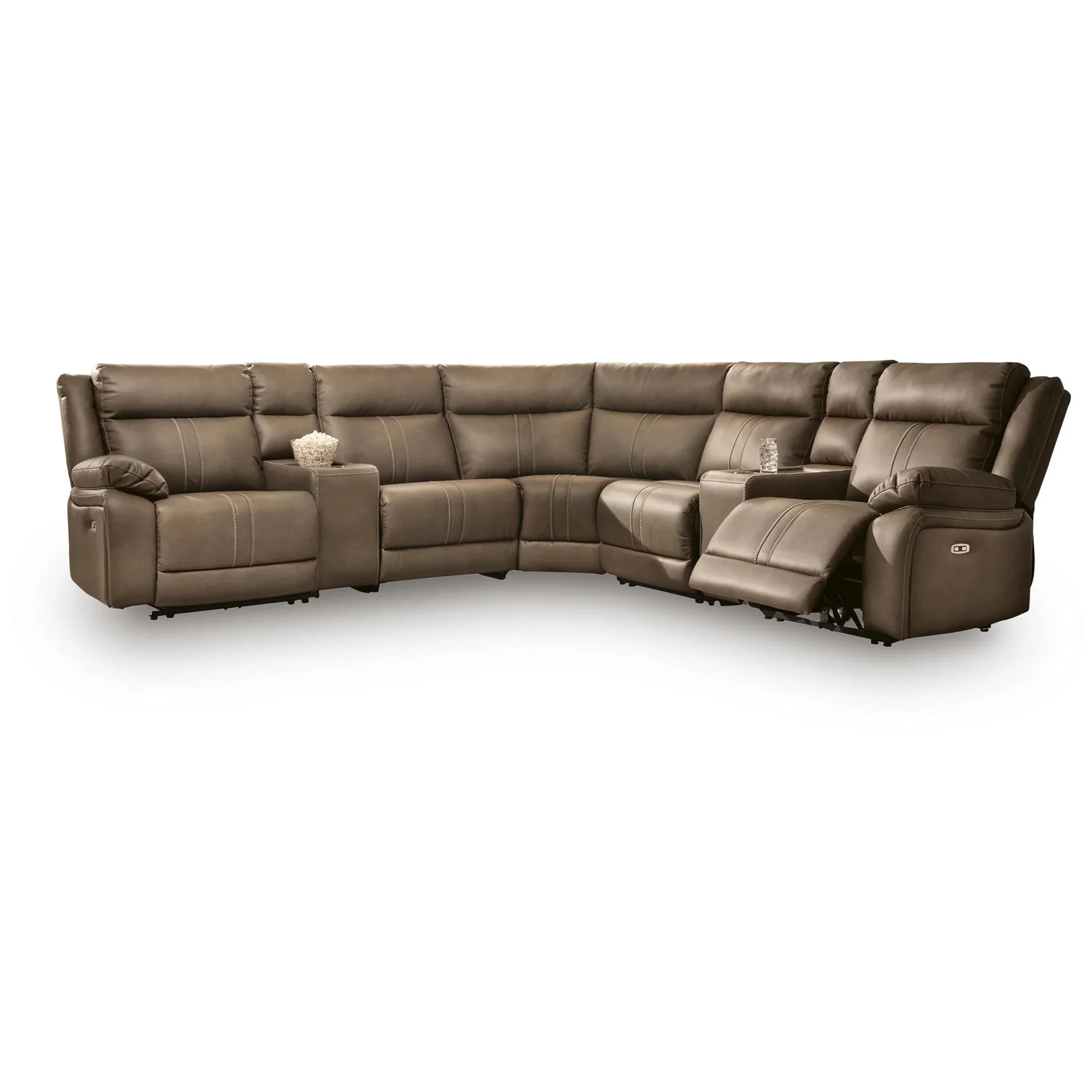 Max-Momentum - 7-Piece Power Reclining Sectional With 2 Audio Consoles - Biscotti