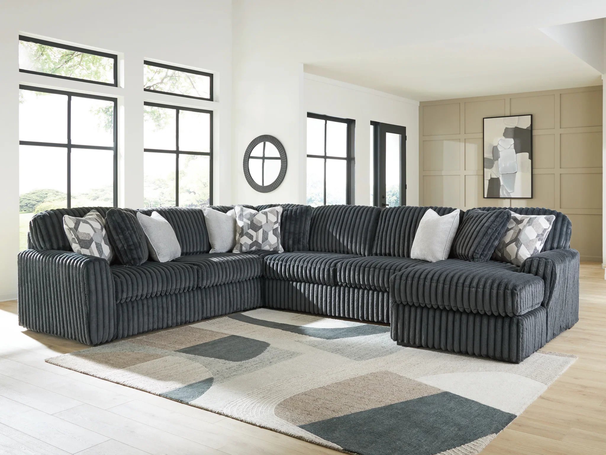 Midnight-Madness - 4-Piece Sectional With RAF Corner Chaise - Gunmetal - Image 2