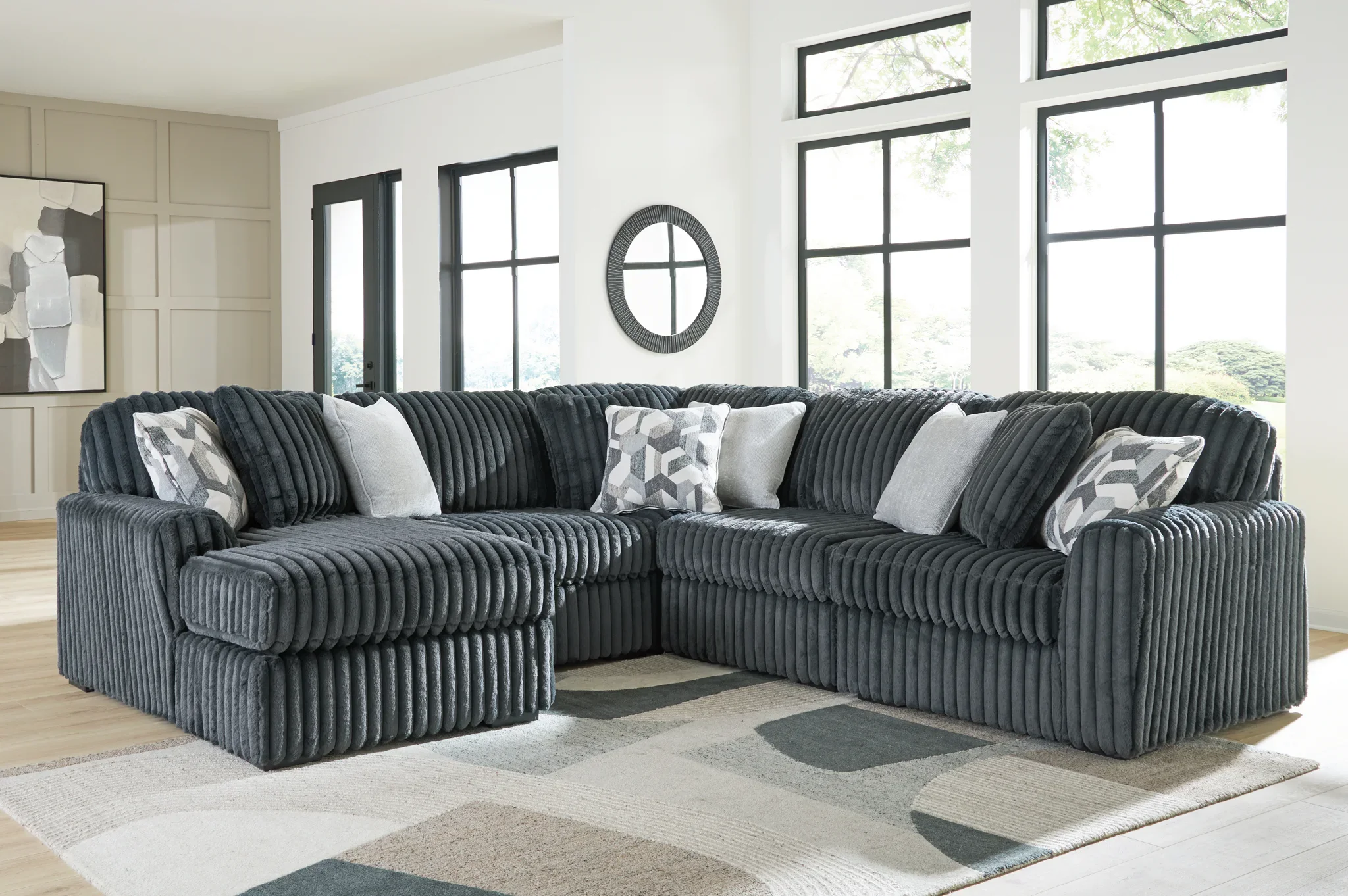 Midnight-Madness - 5-Piece Sectional With LAF Corner Chaise - Gunmetal - Image 2