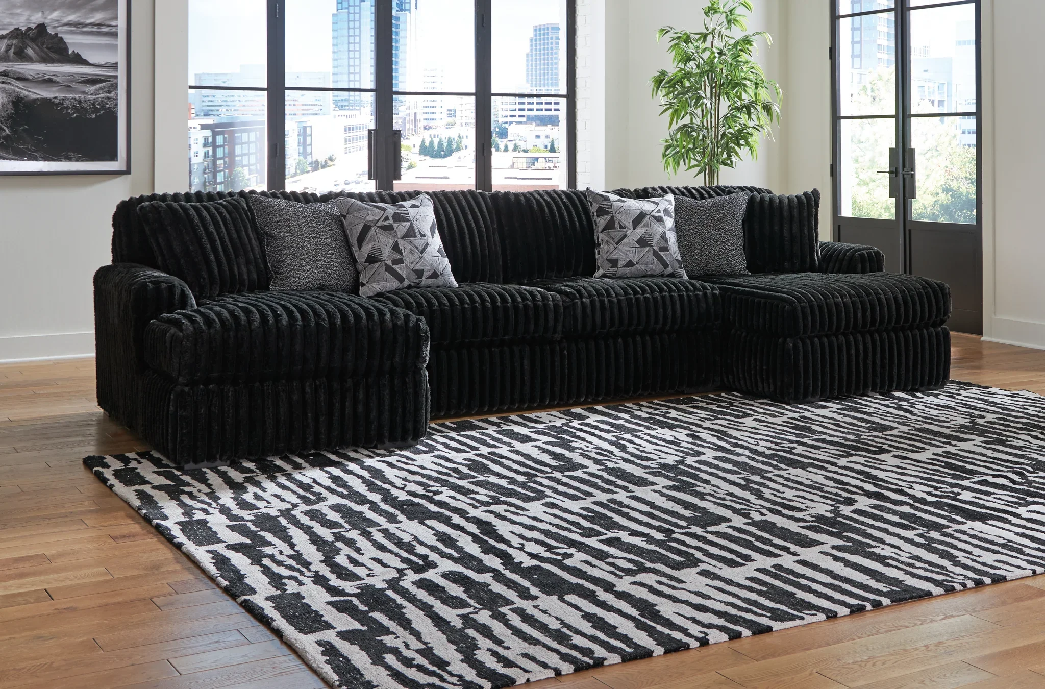 Midnight-madness - Onyx - 3-Piece Sectional With Laf And Raf Corner Chaises - Image 2