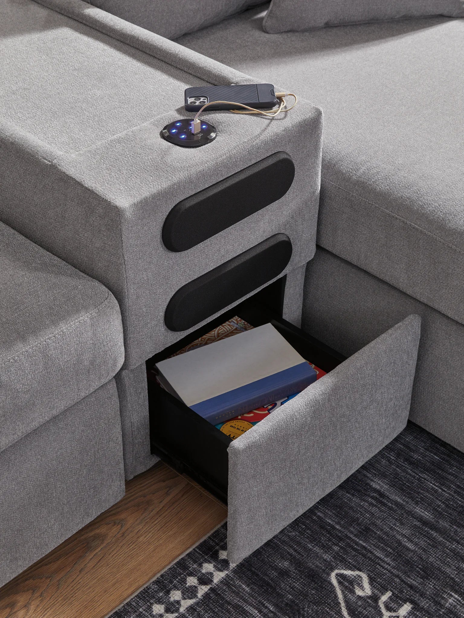 Modmax - Granite - 4-Piece Sectional With Raf Corner Chaise And Audio System Console - Image 7