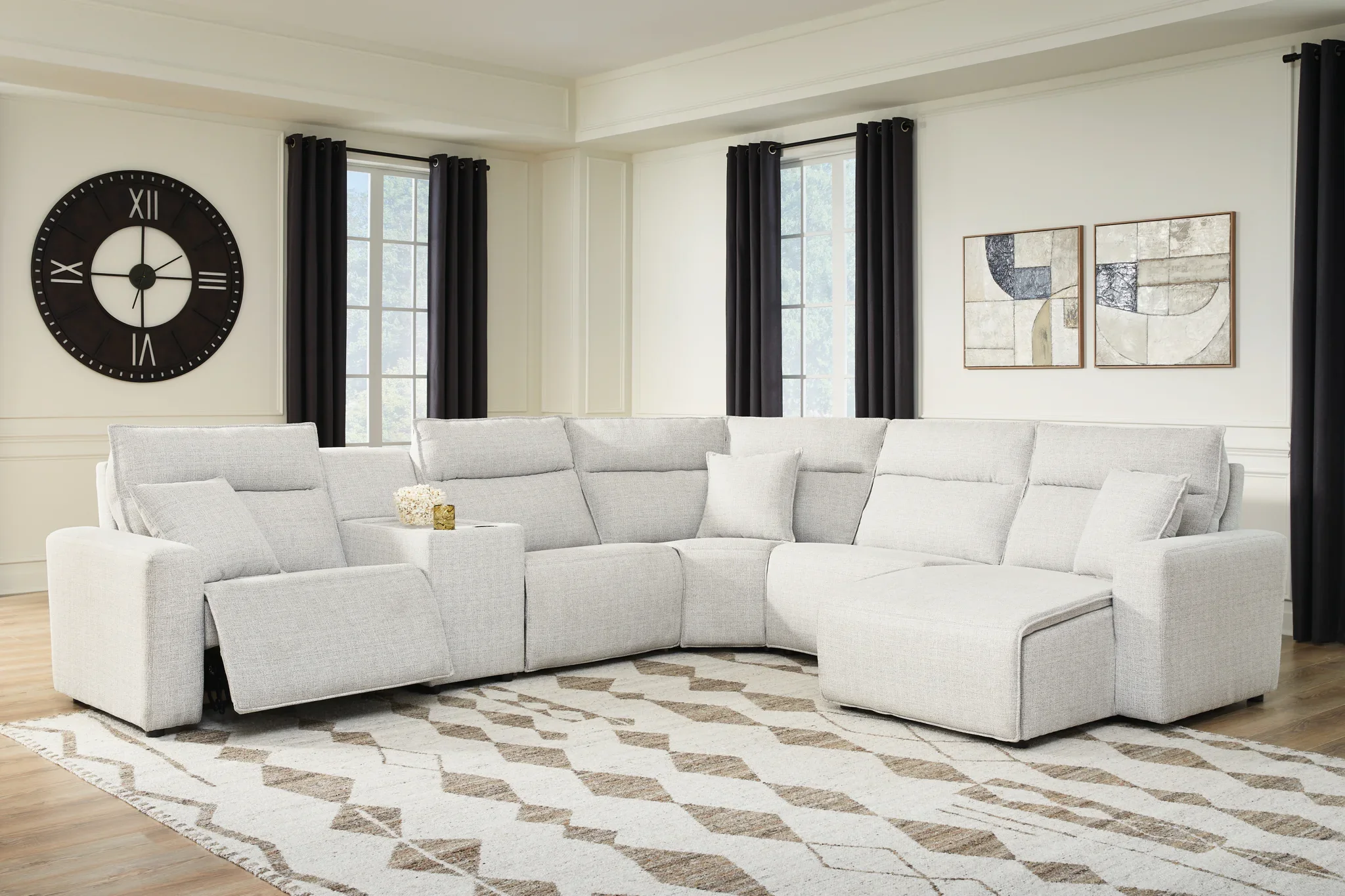 Modmax II - 6-Piece Power Reclining Sectional With RAF Press Back Power Chaise And Console - Stone - Image 2