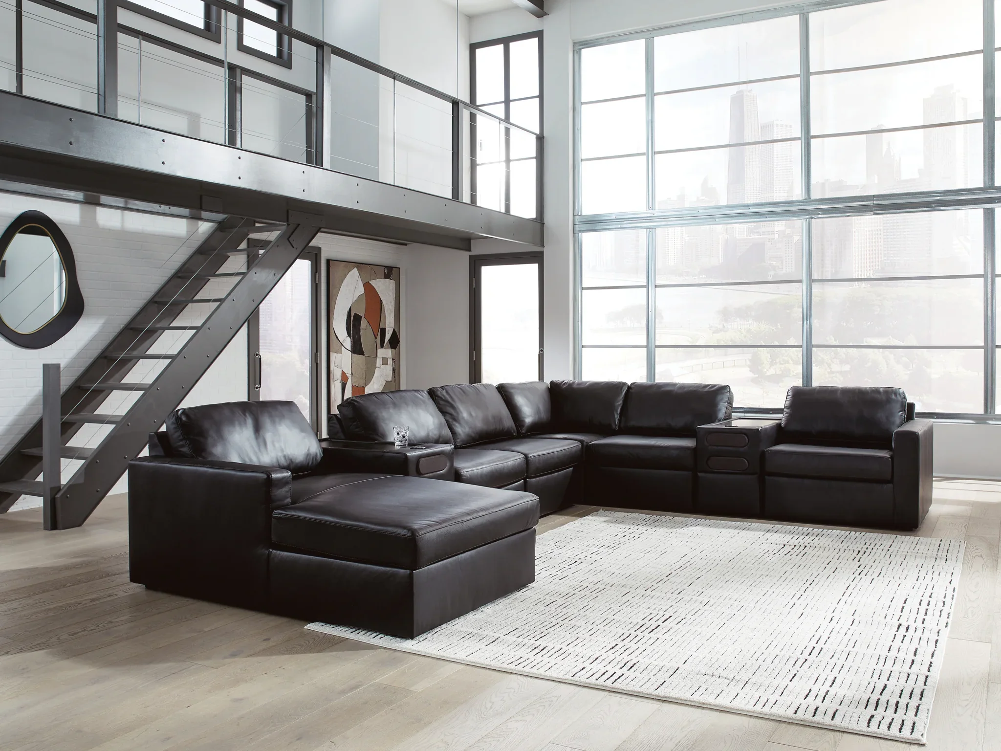 ModMax II - 8-Piece Sectional With LAF Corner Chaise And Audio Consoles - Black - Image 2