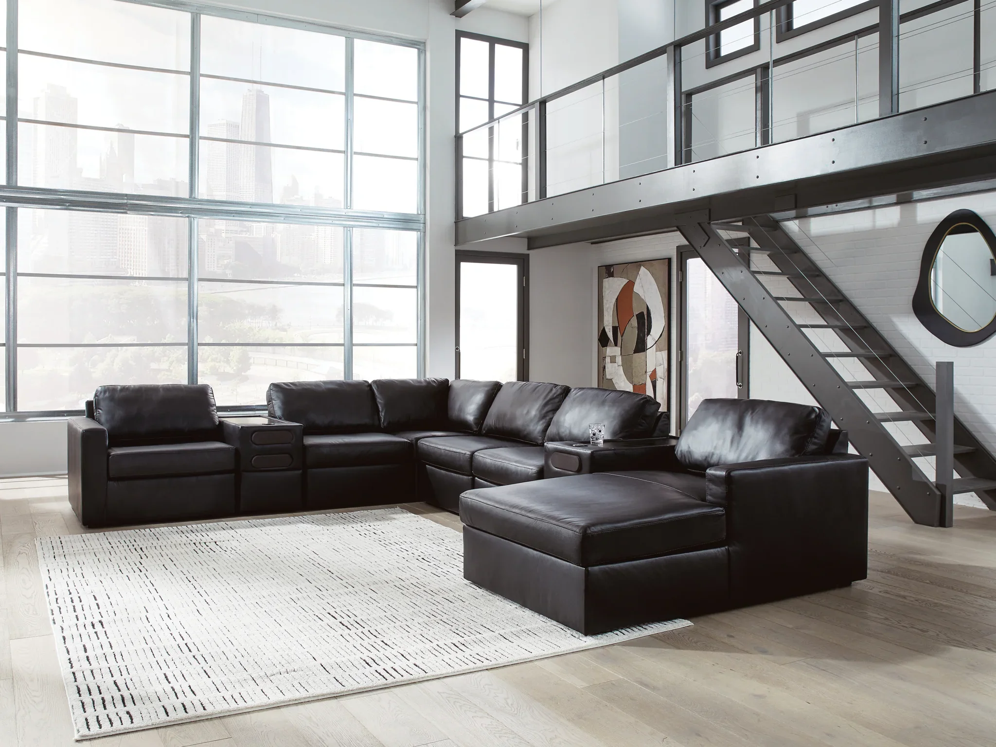ModMax II - 8-Piece Sectional With RAF Corner Chaise And Audio Consoles - Black - Image 2