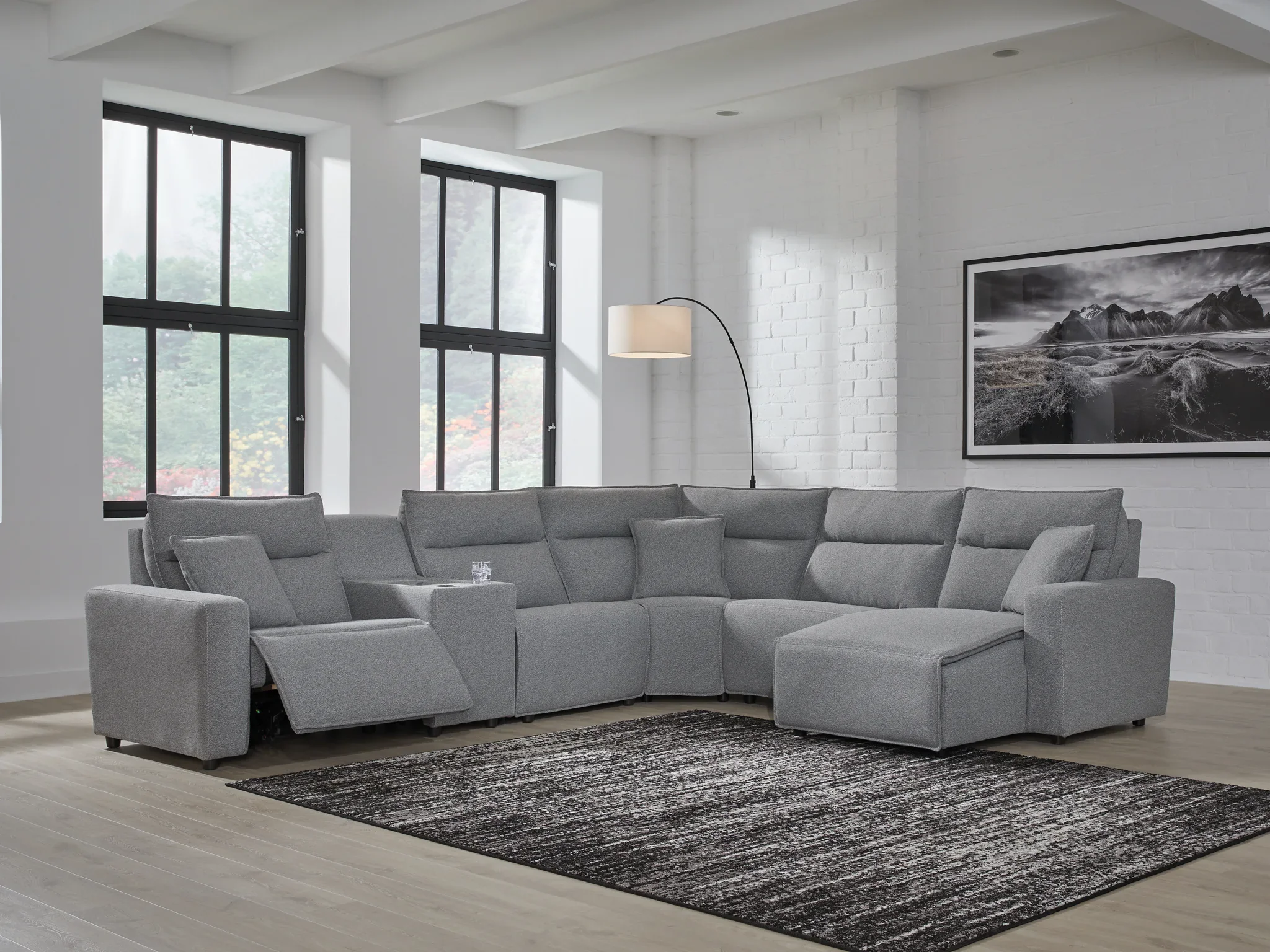 ModMax II - Salt and Pepper - 6-Piece Power Reclining Sectional With LAF Recliner And Storage Console - Image 2