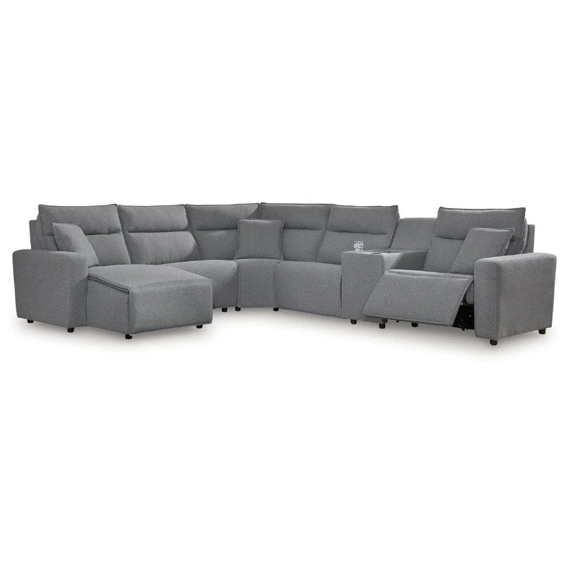 Modmax - Salt And Pepper - 6-Piece Power Reclining Sectional With LAF Power Chaise And With Storage Console