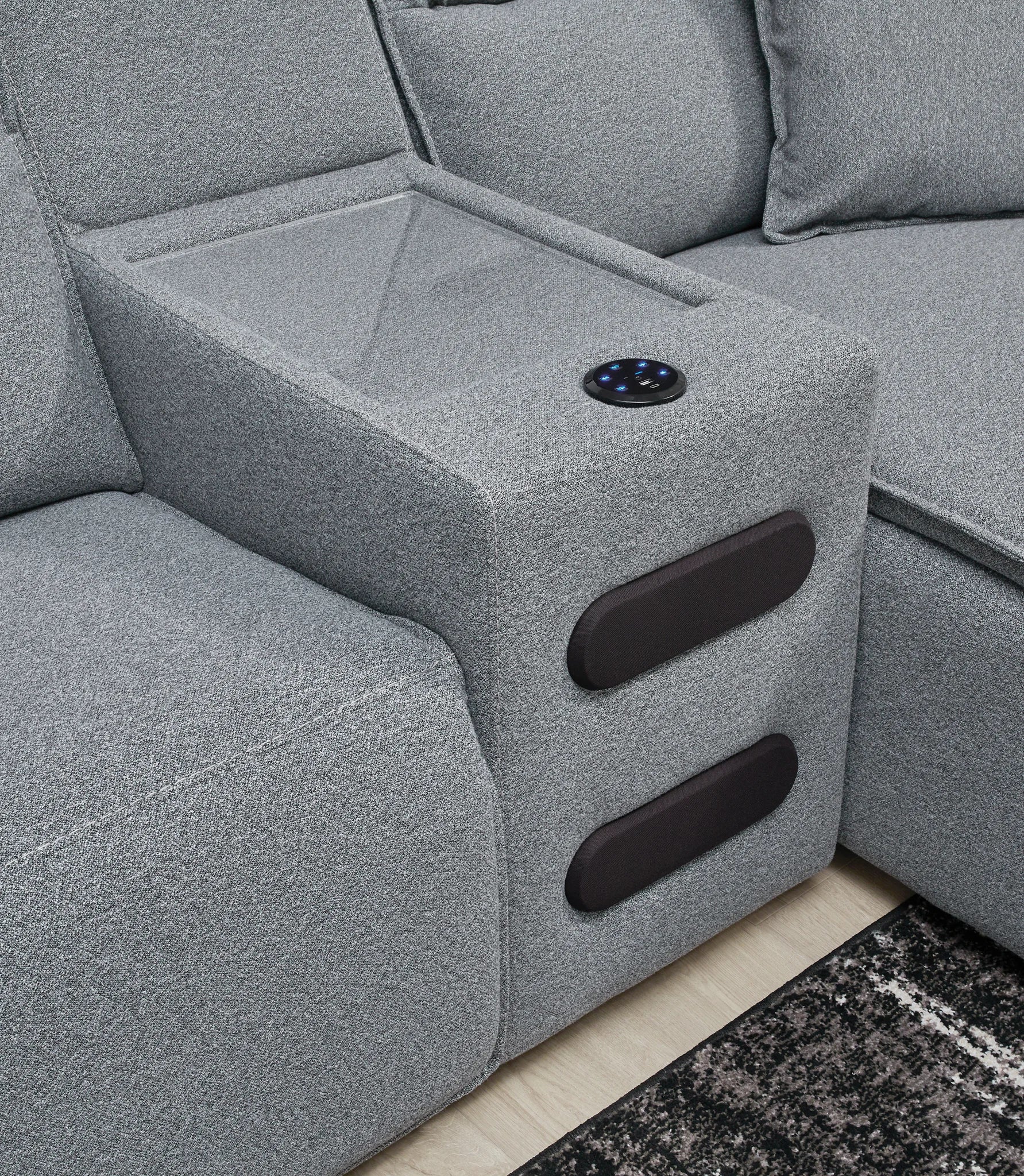 Modmax - Salt And Pepper - 7-Piece Power Reclining Sectional With LAF Power Chaise And With Audio Console - Image 5