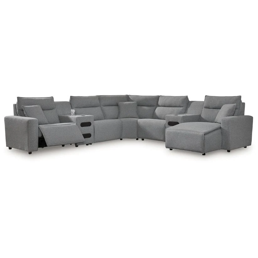 Modmax - Salt And Pepper - 7-Piece Power Reclining Sectional With RAF Press Back Power Chaise