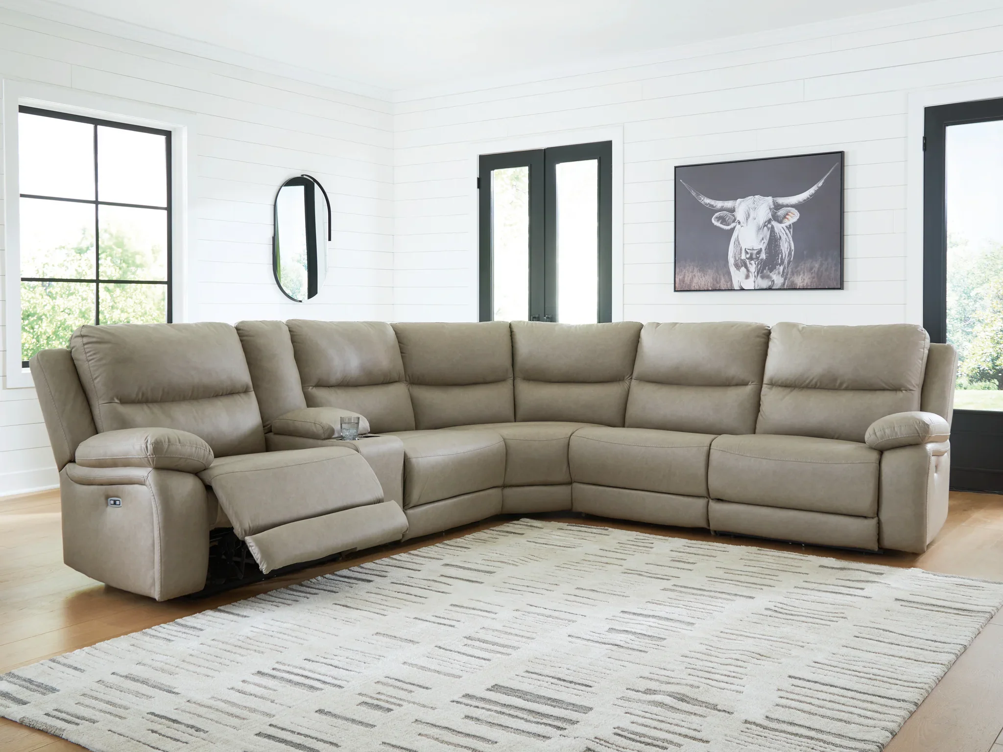Narwhal Place - Pebble - 6-Piece Reclining Sectional With Storage Console - Image 2