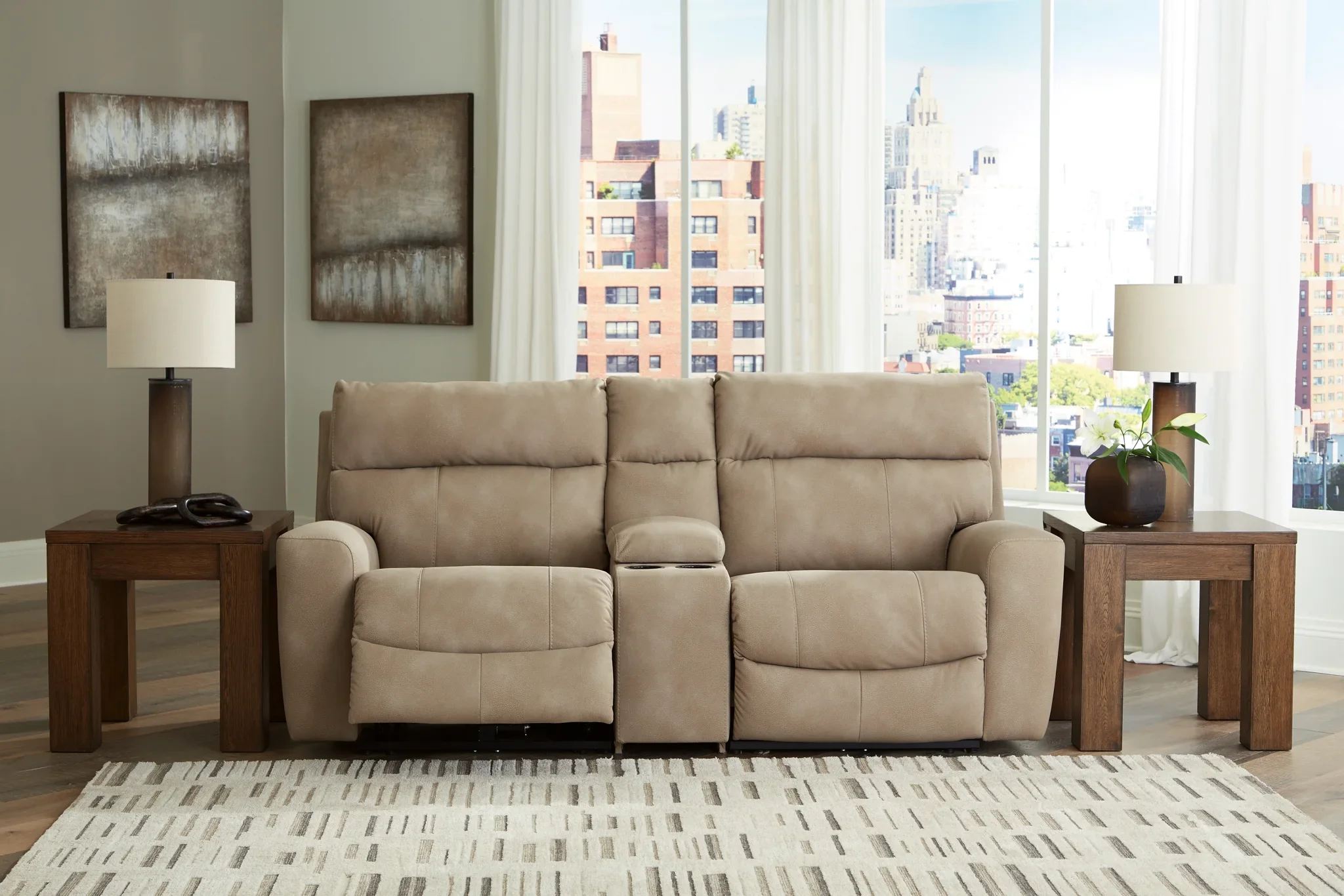Next-gen Durapella - Sand - 3-Piece Power Reclining Sectional Loveseat With Console - Image 3