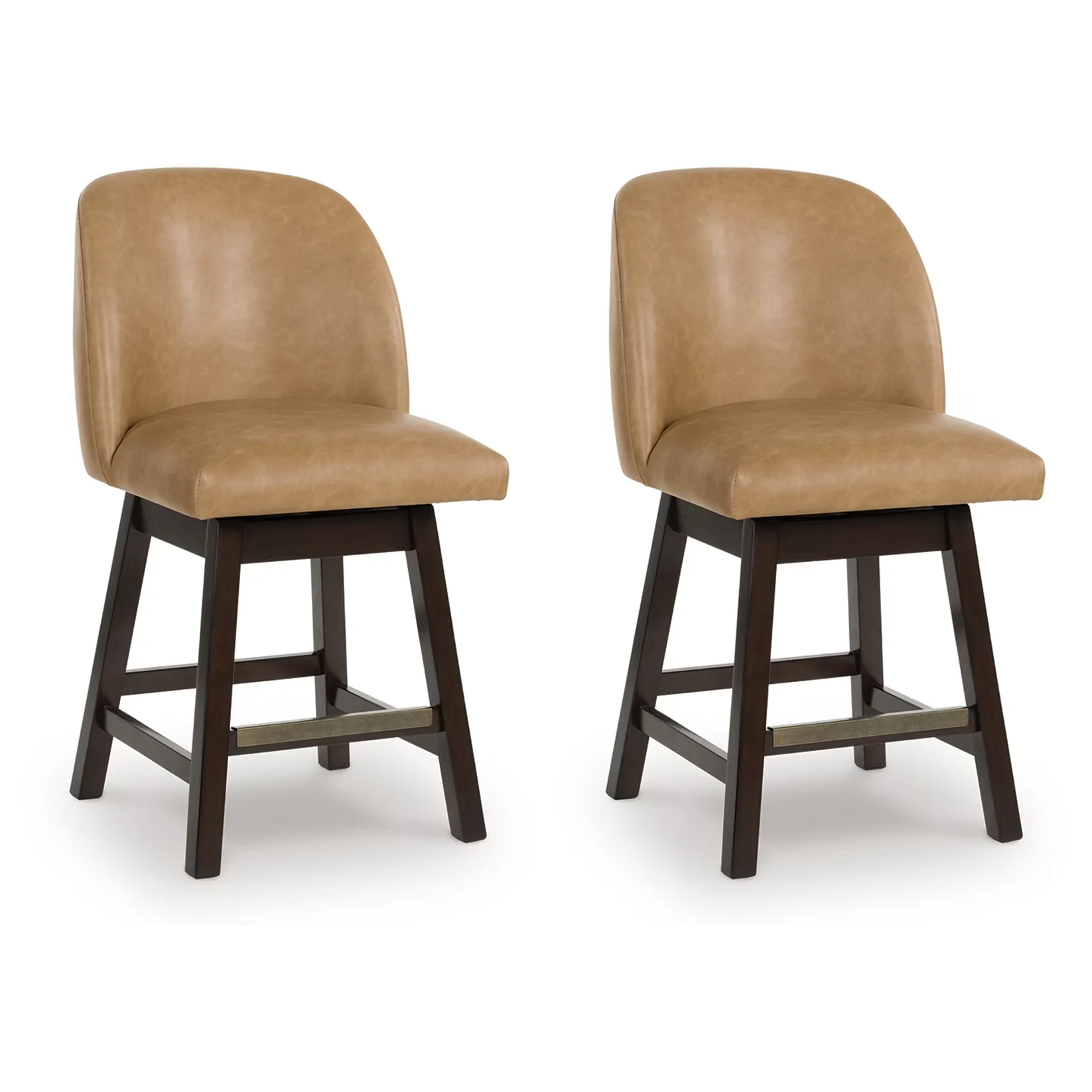 Neymorton - Dark Grayish Brown - Upholstered Swivel Faux Leather Barstool (Set of 2)