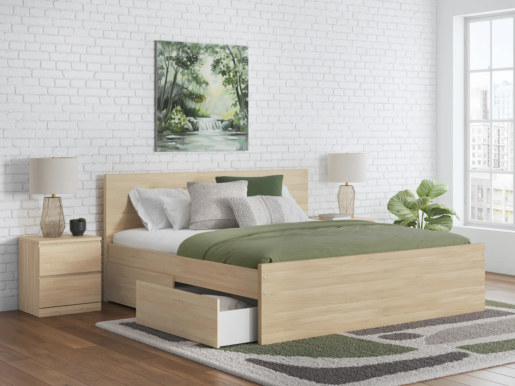 Onita - Natural - Queen Panel Platform Bed With 1 Side Storage - Image 2