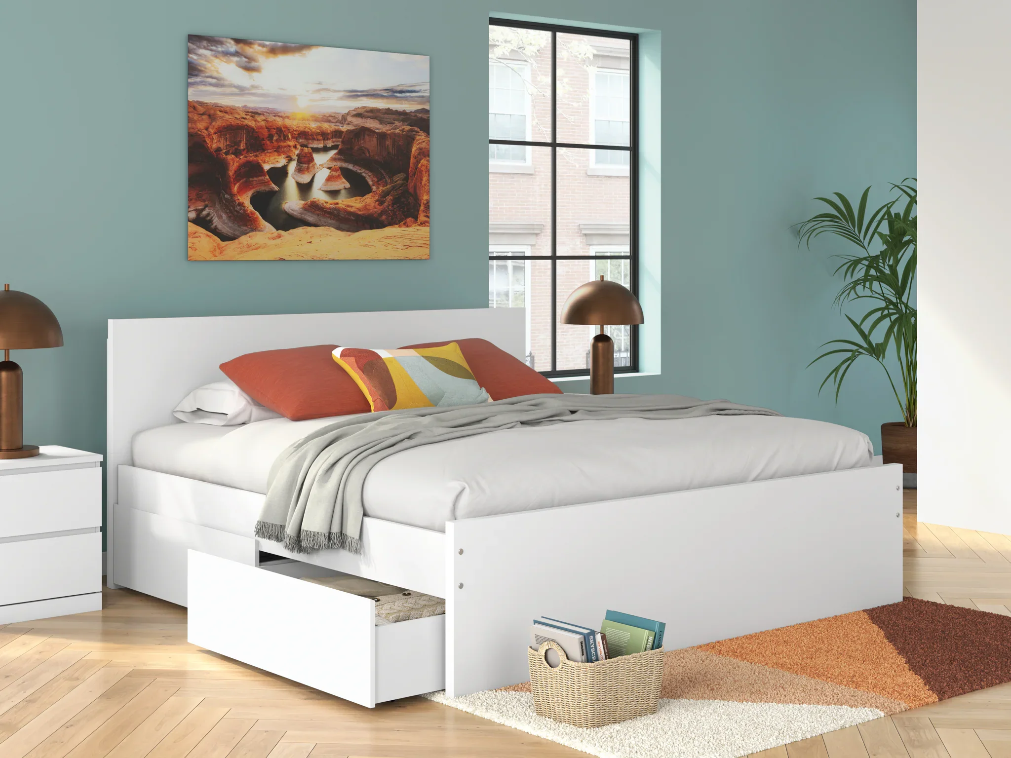 Onita - White - King Panel Platform Bed With 2 Side Storage - Image 2