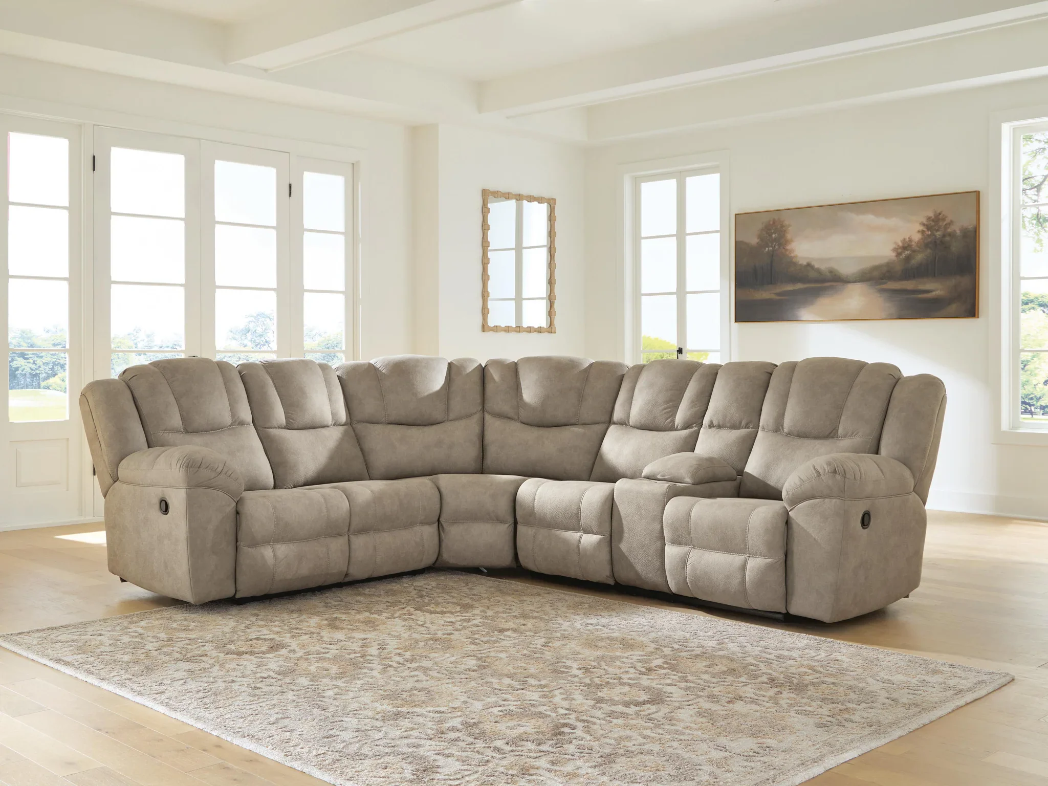 Pearce-Pike - 3-Piece Reclining Sectional With RAF Reclining Loveseat With Console - Birch - Image 2