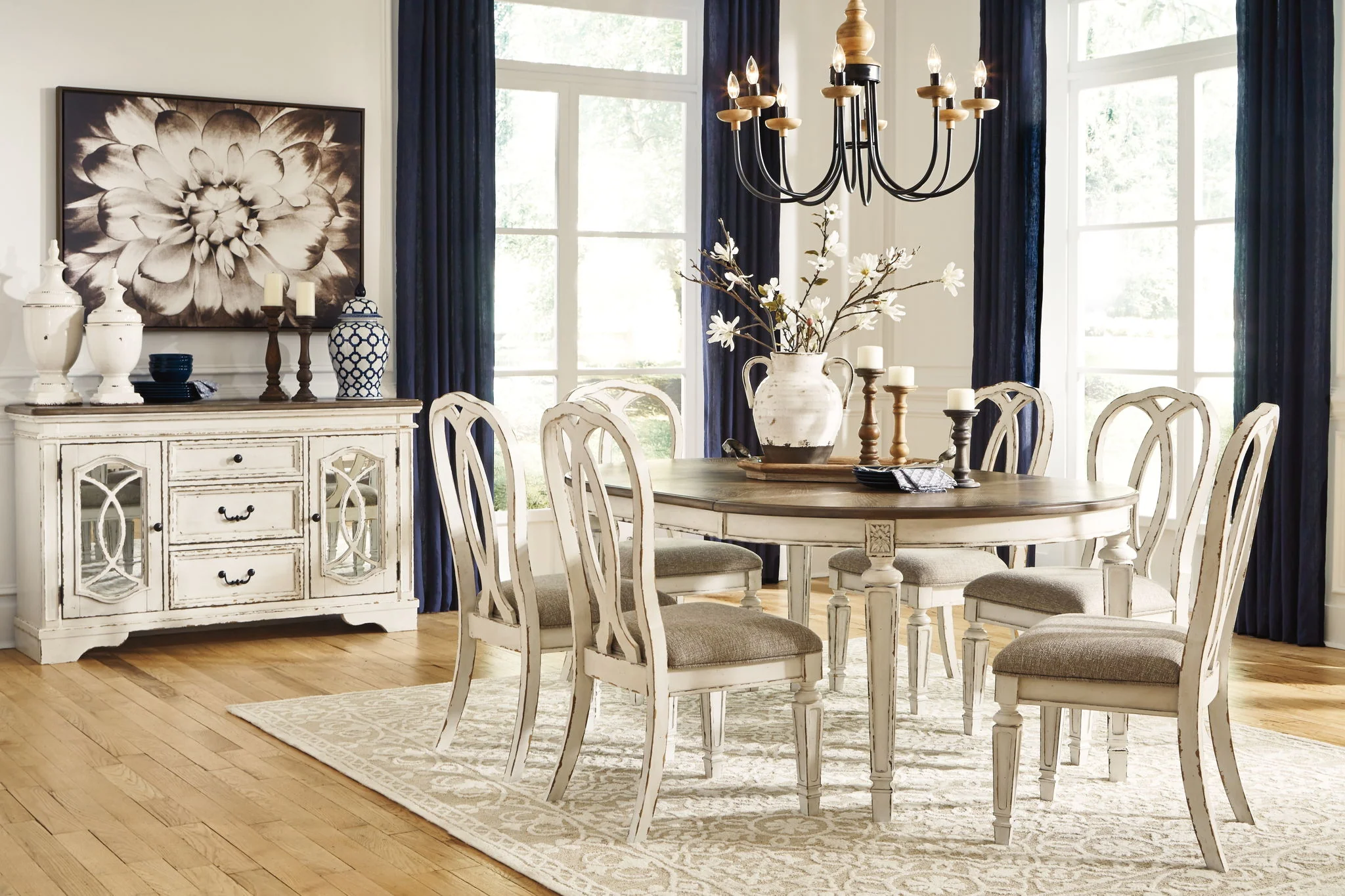 Realyn - White - 8 Pc. - Extension Table, 6 Ribbon Back Side Chairs, Server