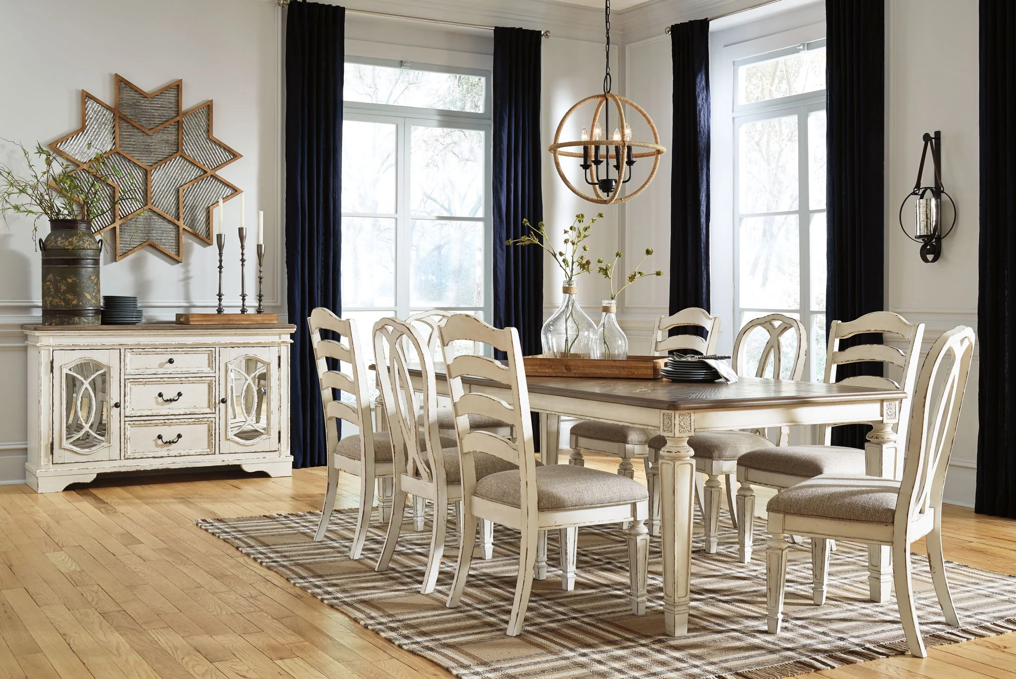Realyn - White - 9 Pc. - Extension Table, 4 Ladderback Side Chairs, 4 Ribbon Back Side Chairs