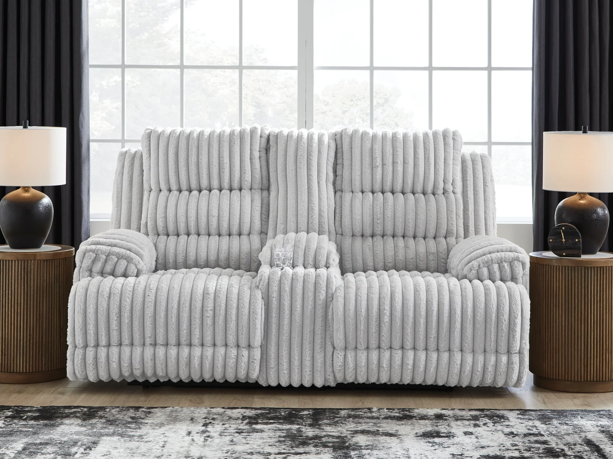 Rhines Falls - Alloy - Double Reclining Power Loveseat With Console - Image 2