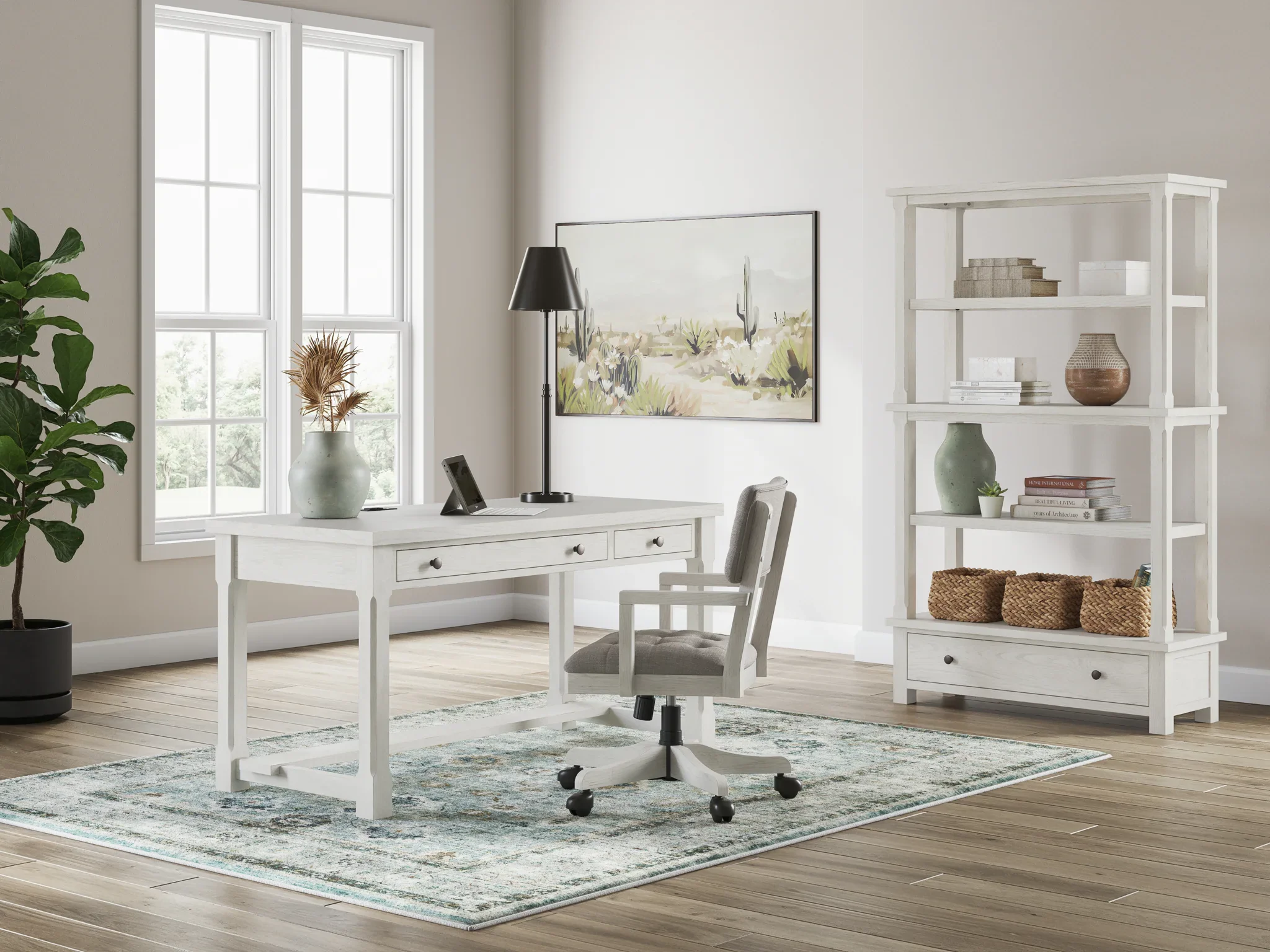 Robbinsdale - 3 Pc. - Home Office Desk, Home Office Desk Chair, Bookcase - Antique White