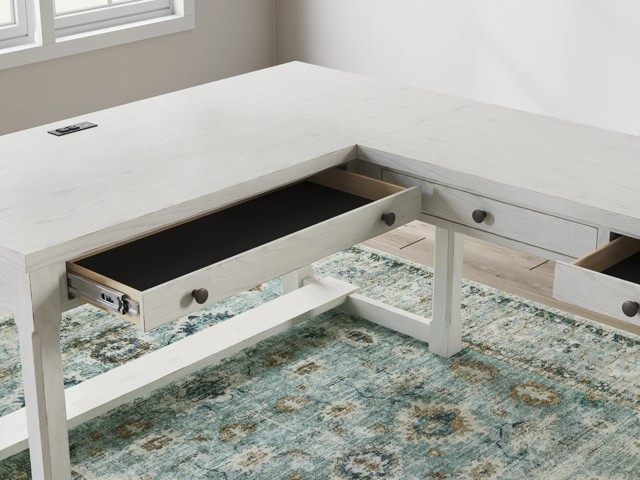Robbinsdale - L-Shaped Home Office Desk - Antique White - Image 4