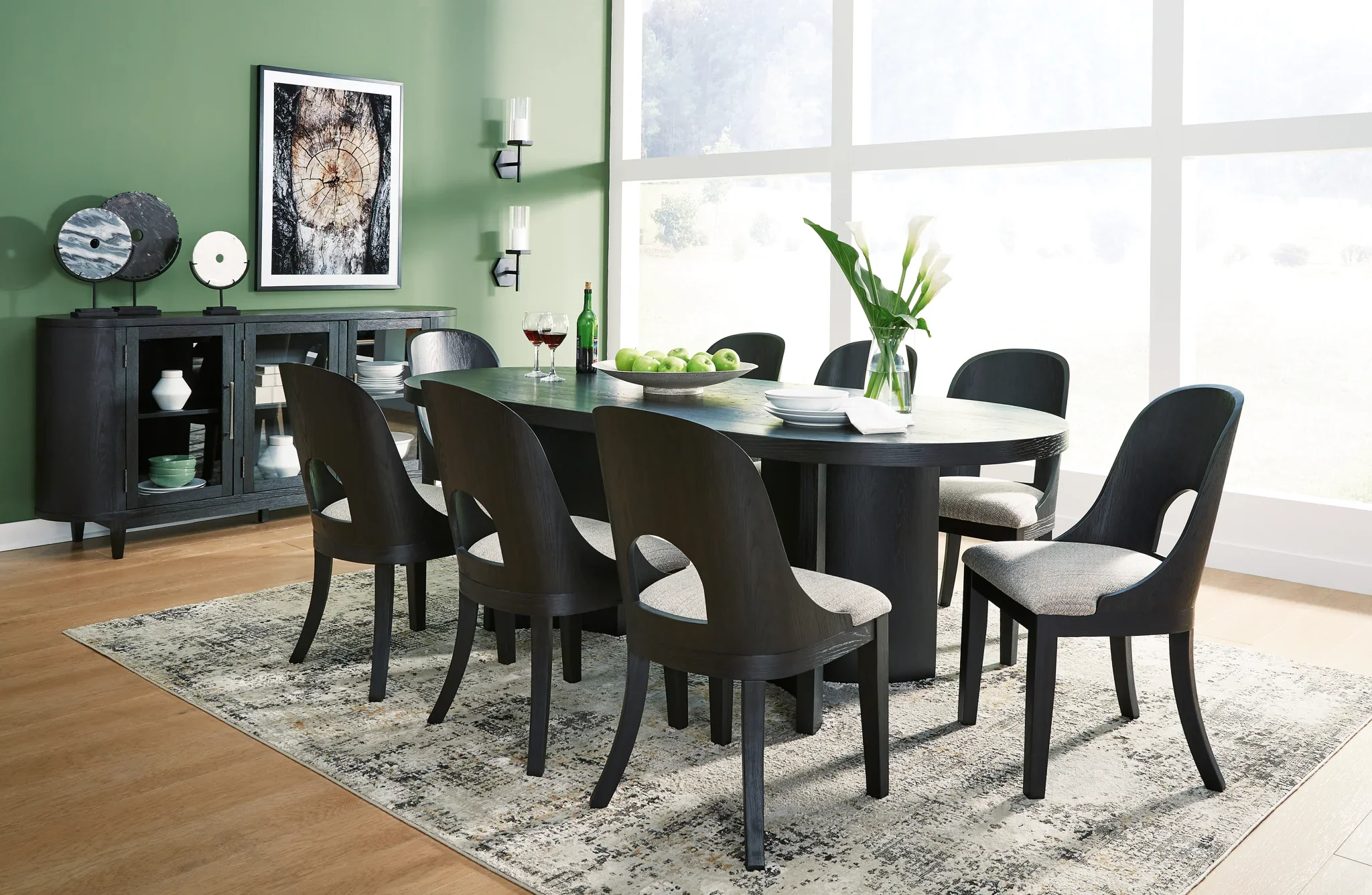 Rowanbeck - Black - 10 Pc. - Dining Table, 8 Side Chairs, Server - Image 7