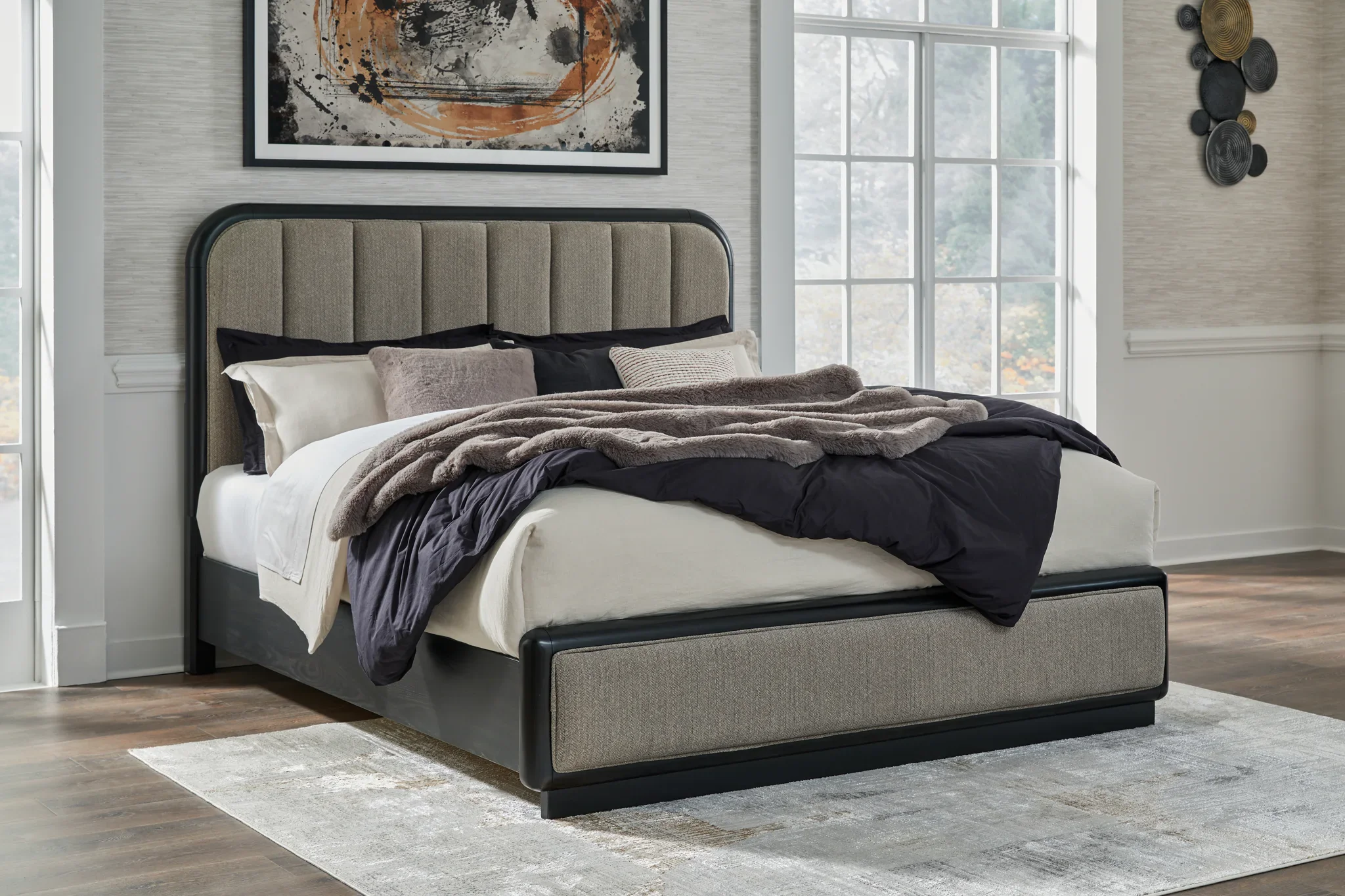 Rowanbeck - Gray / Black - California King Upholstered Panel Bed - Image 2