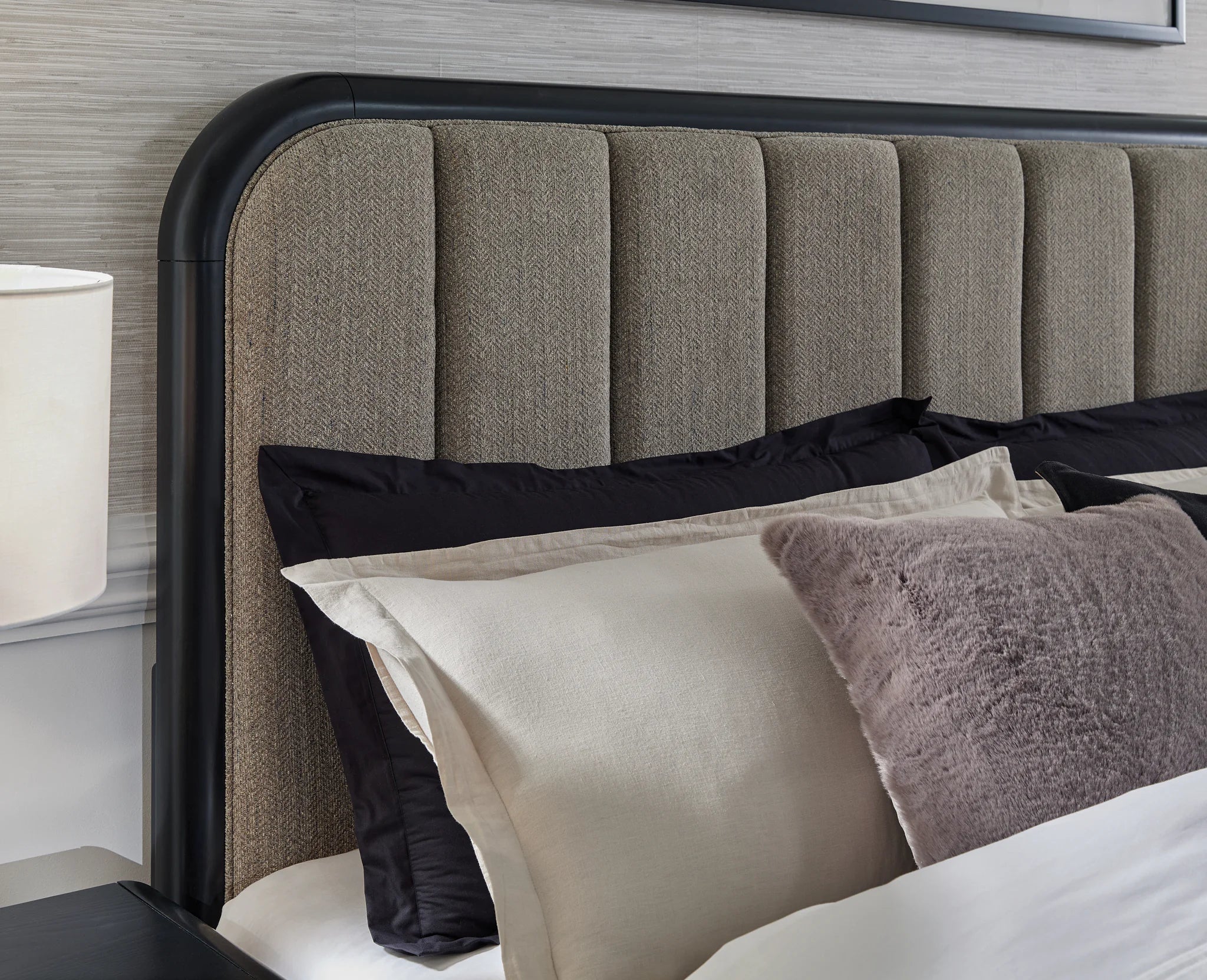 Rowanbeck - Gray / Black - California King Upholstered Panel Bed - Image 6