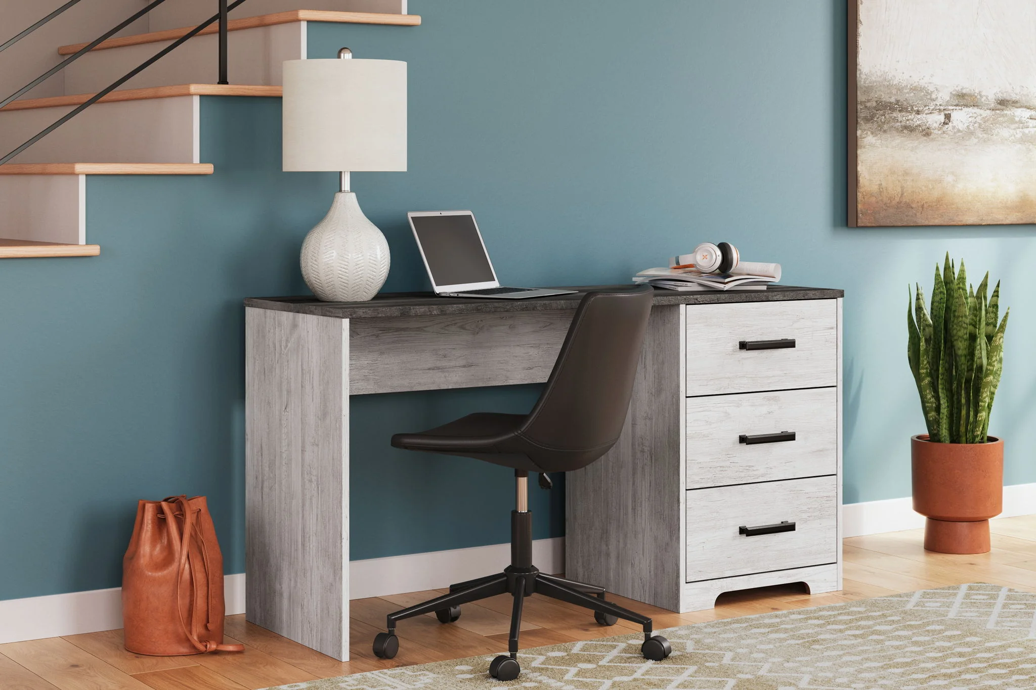 Shawburn - White / Dark Charcoal Gray - Home Office Desk - Image 2