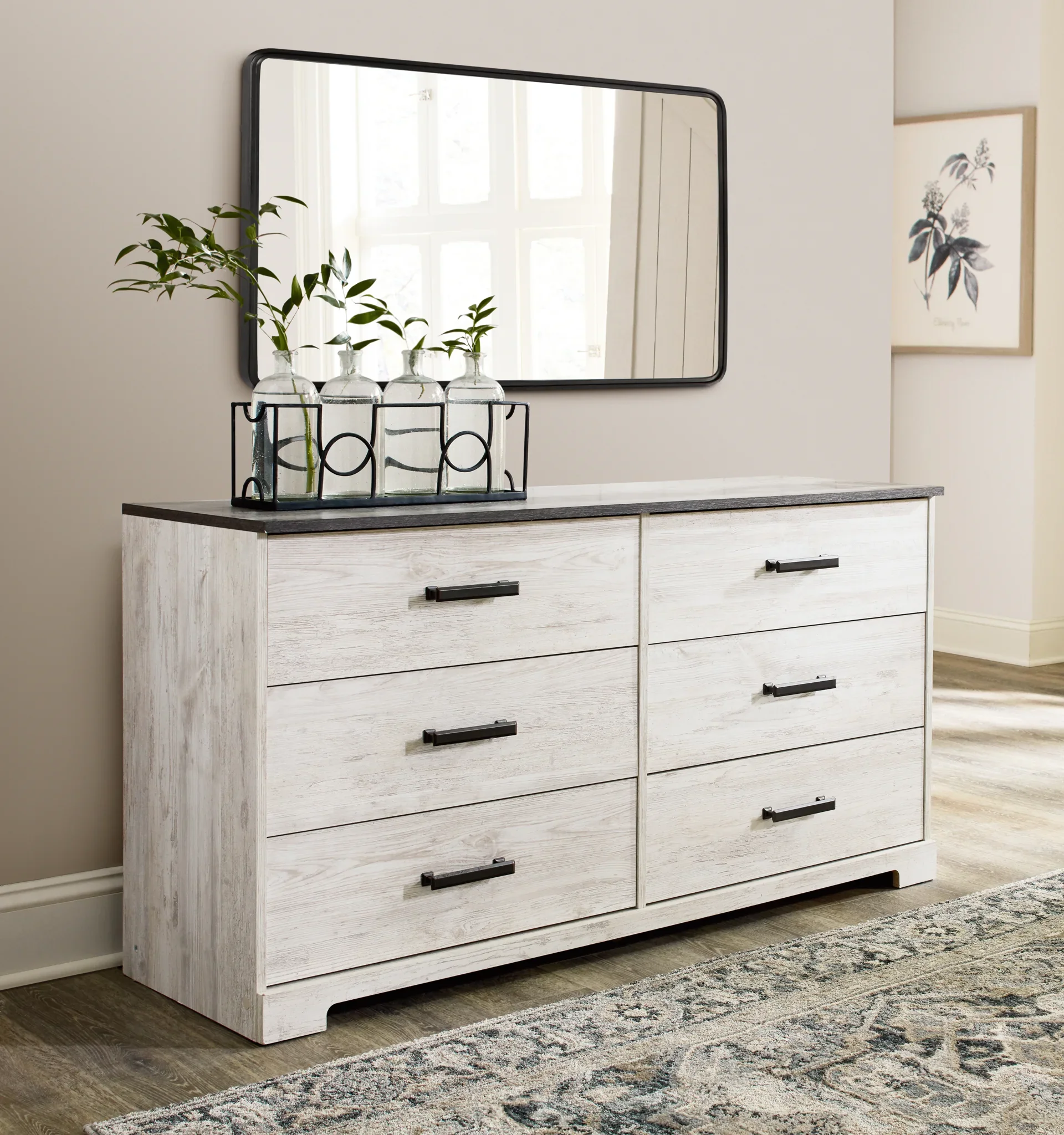 Shawburn - White / Black / Gray - Six Drawer Dresser - Pewter-tone Pulls - Image 6