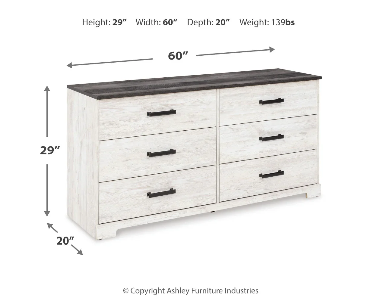 Shawburn - White / Black / Gray - Six Drawer Dresser - Pewter-tone Pulls - Image 7