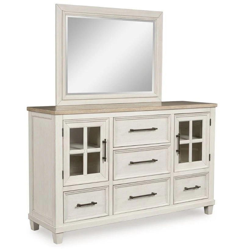Shaybrock - Antique White / Brown - Dresser And Mirror