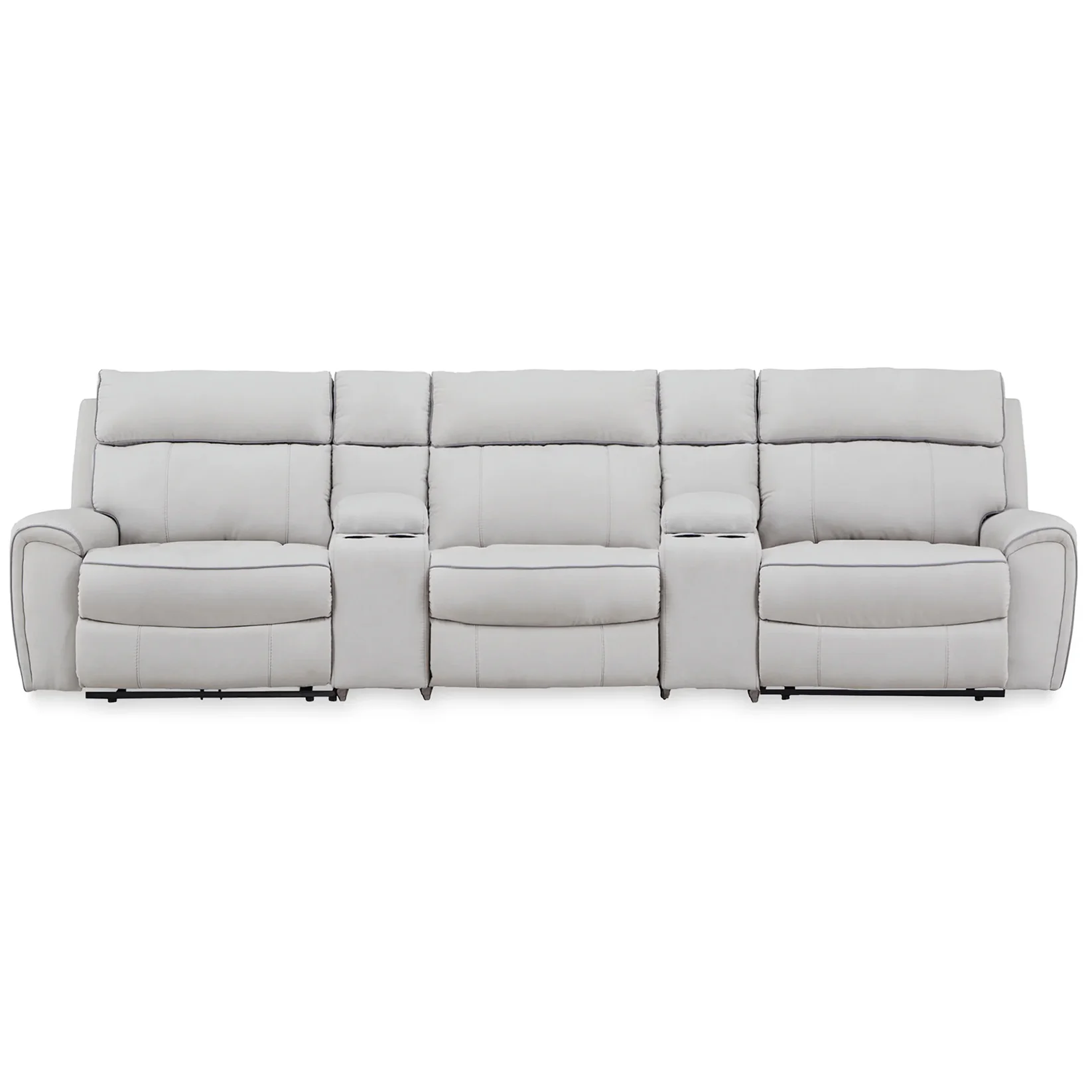 Social Pointe - 5-Piece Power Reclining Sectional With Storage Consoles And Armless Chair - Pearl / Ash