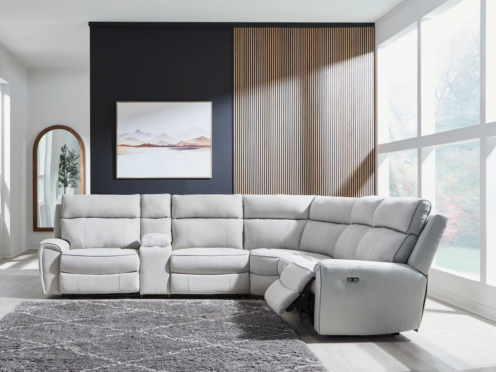 Social Pointe - Pearl / Ash - 6-Piece Reclining Sectional With Storage Console - Image 2